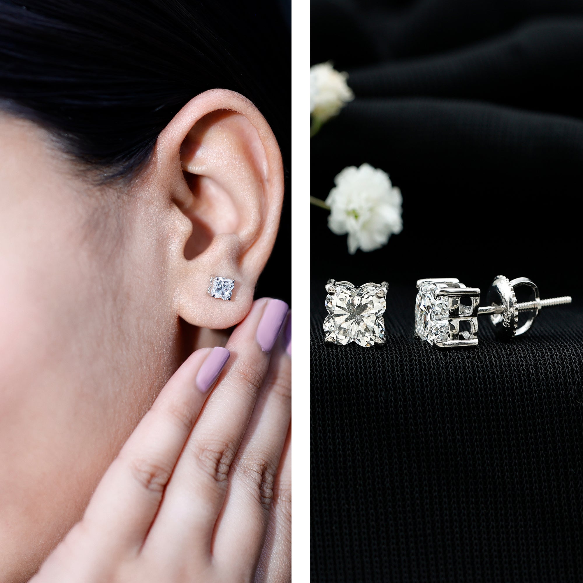 Rosec Jewels-Certified 1.7 Carat Lily Cut Lab Grown Diamond Flower Stud Earrings