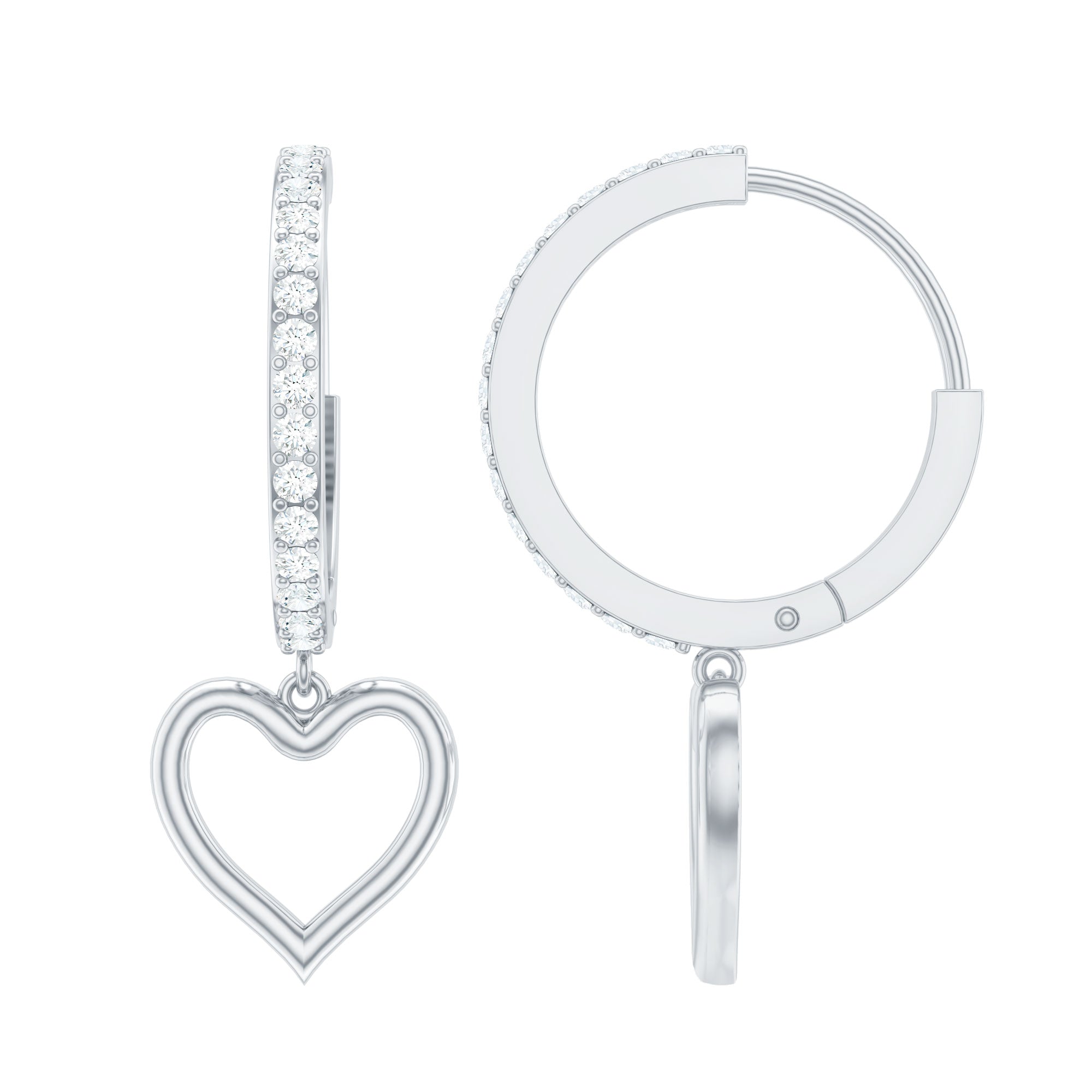 Real Diamond Heart Shape Hoop Drop Earrings in Gold