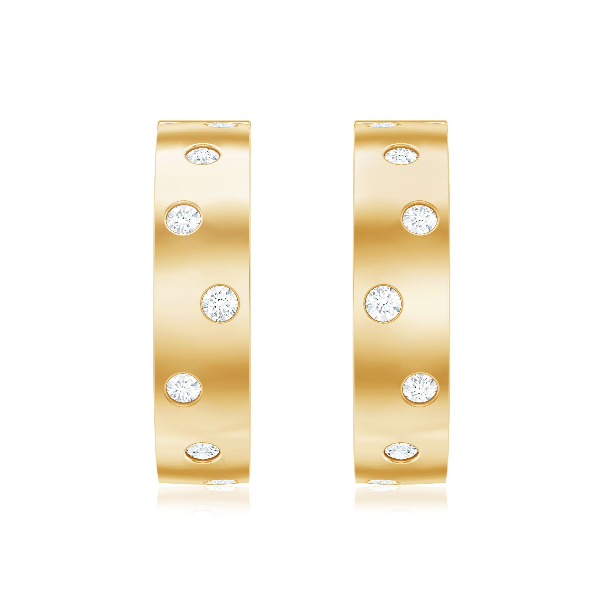Flush Set Diamond Hoop Earrings For Women Natural - ( HI-SI ) - Rosec Jewels