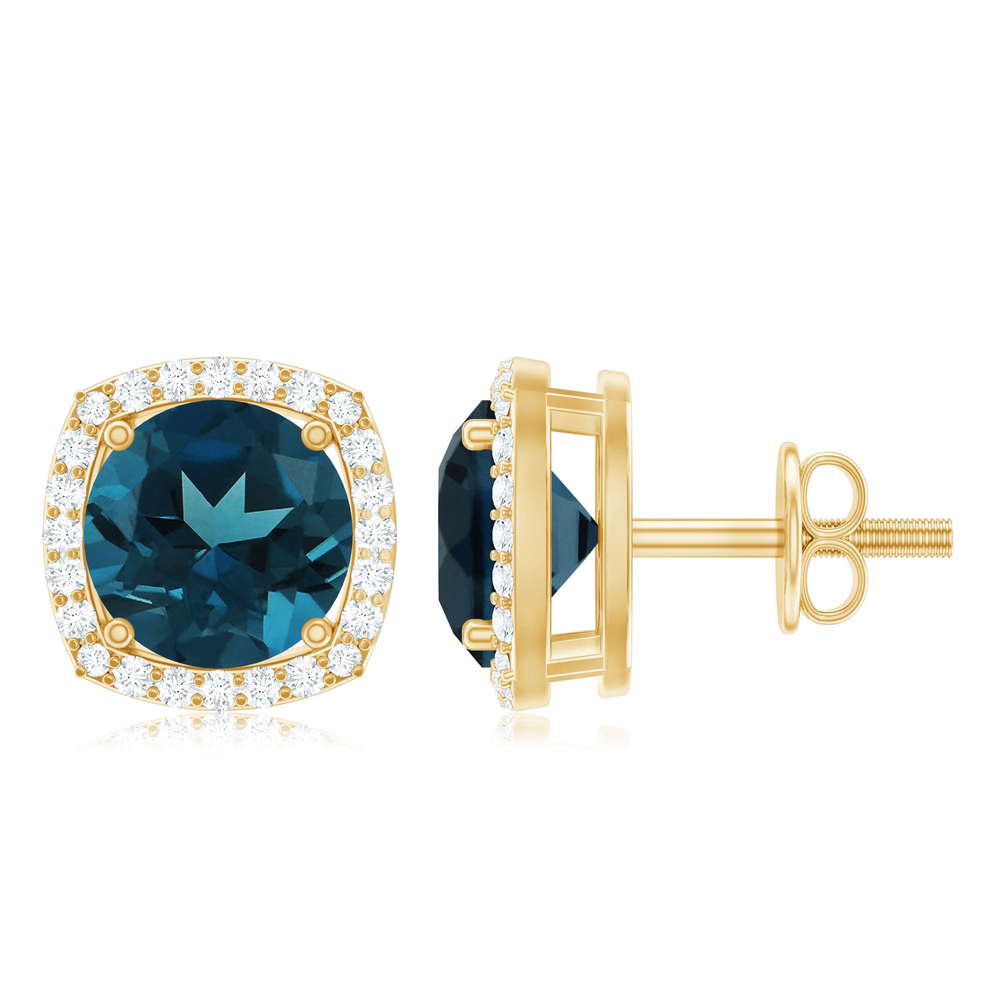 London Blue Topaz and Diamond Halo Stud Earrings AAA - Rosec Jewels