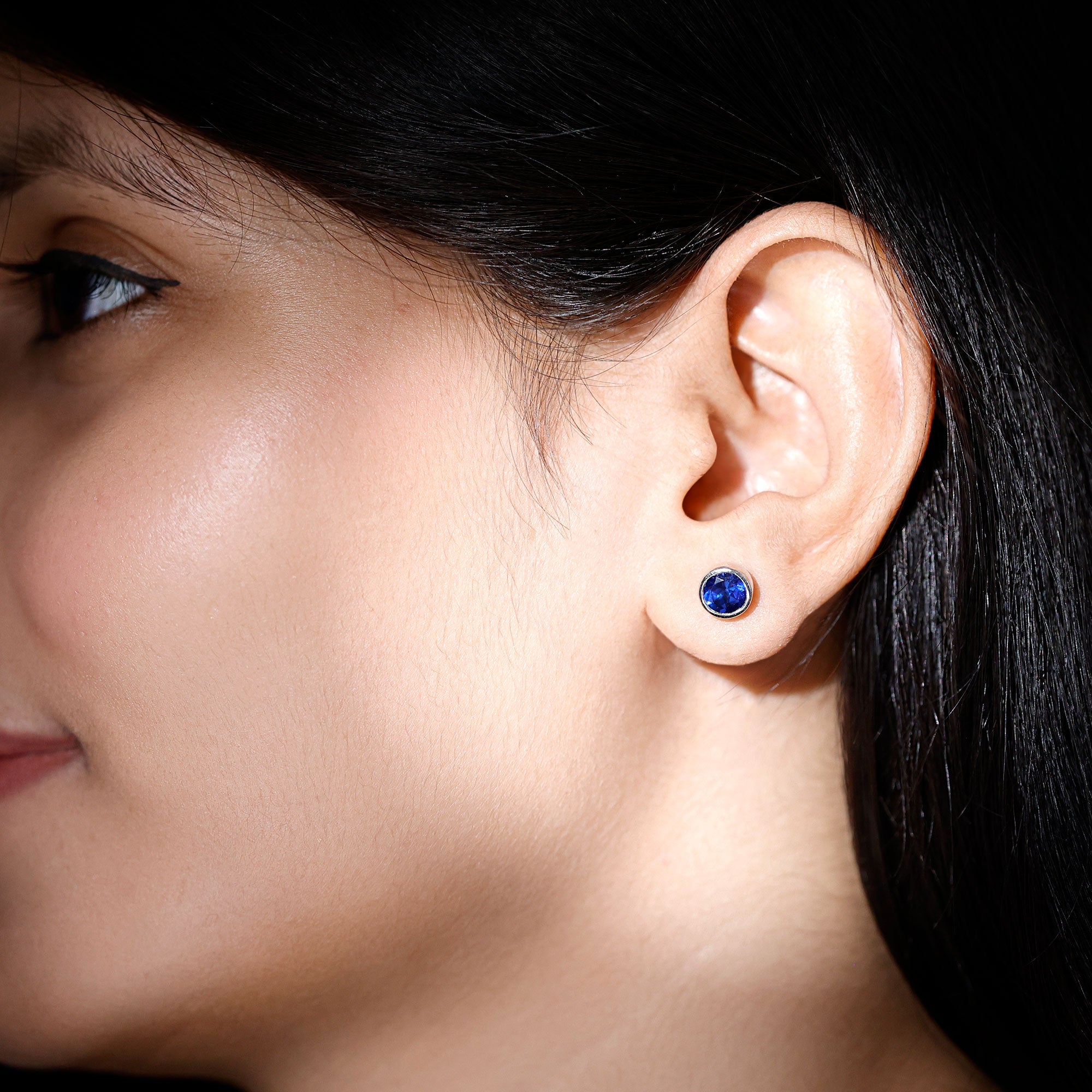 2 Carat Round Lab Created Blue Sapphire Stud Earrings in Bezel Setting AAAA - Rosec Jewels