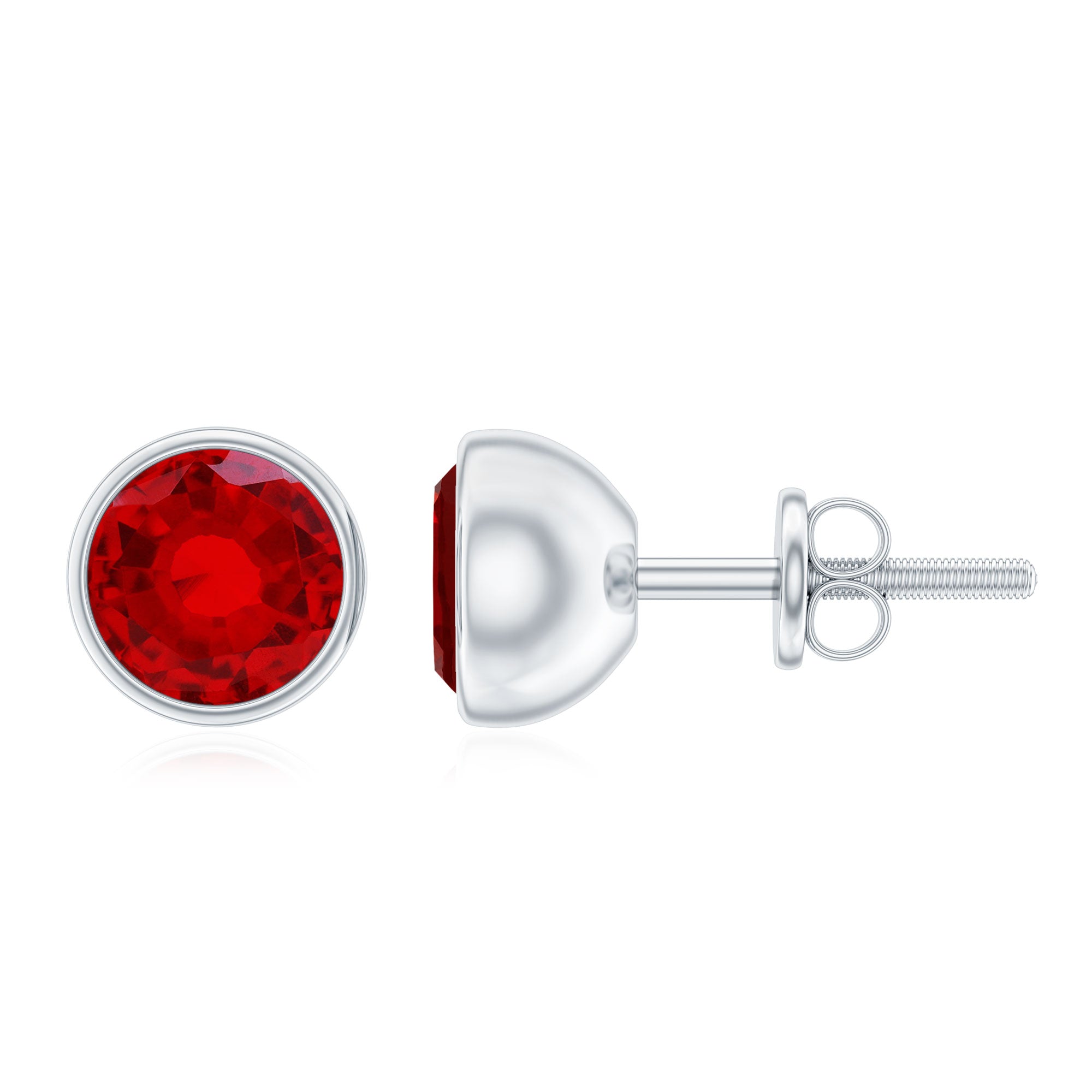 Bezel Set Lab Created Ruby Solitaire Stud Earrings with Screw Backs