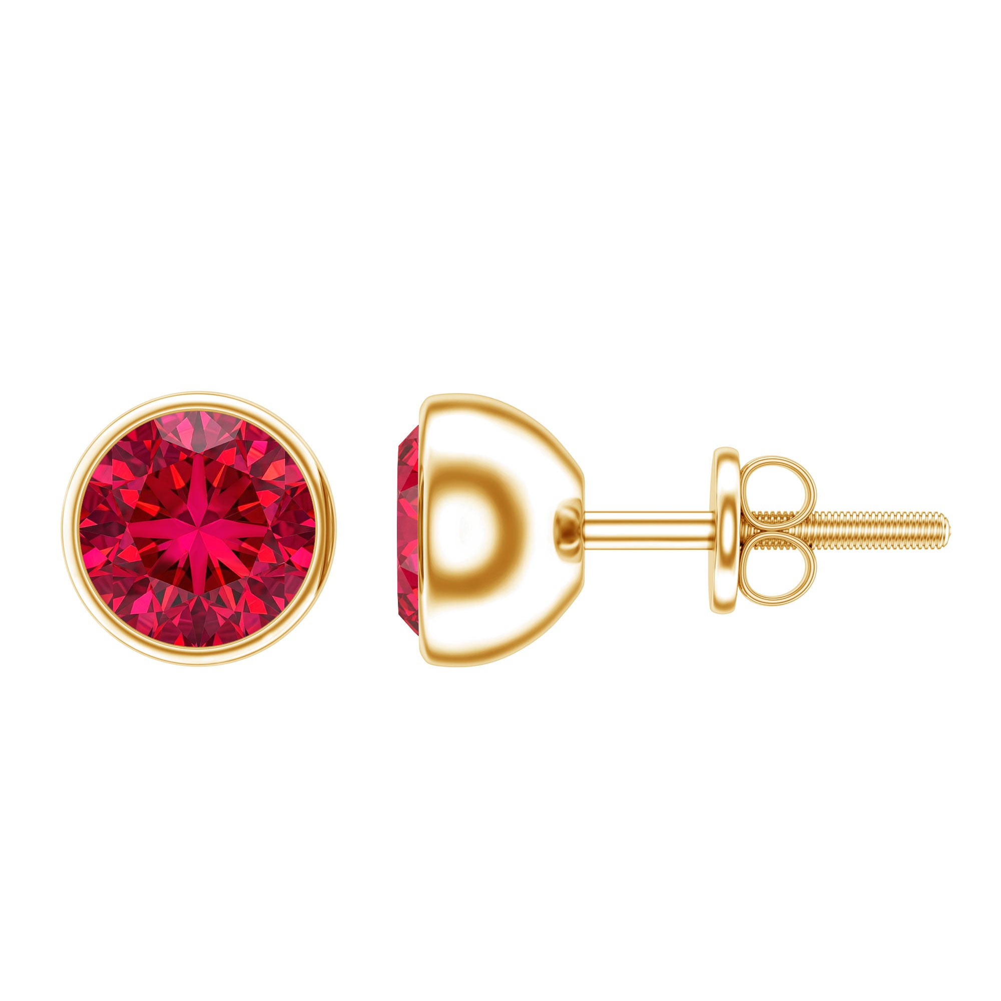 Lab Grown Ruby Solitaire Stud Earrings in Bezel Setting AAAA - Rosec Jewels