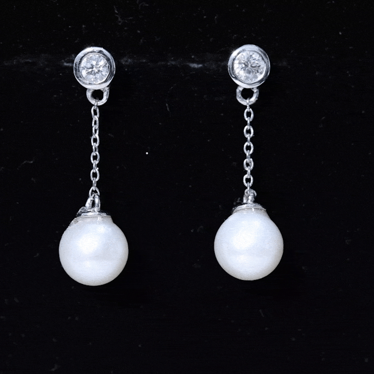 7MM Freshwater Pearl and Diamond Chain Drop Earrings AAA - Rosec Jewels