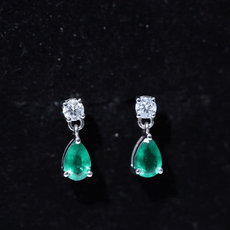 Certified Emerald and Diamond Bridal Teardrop Earrings AAA - Rosec Jewels