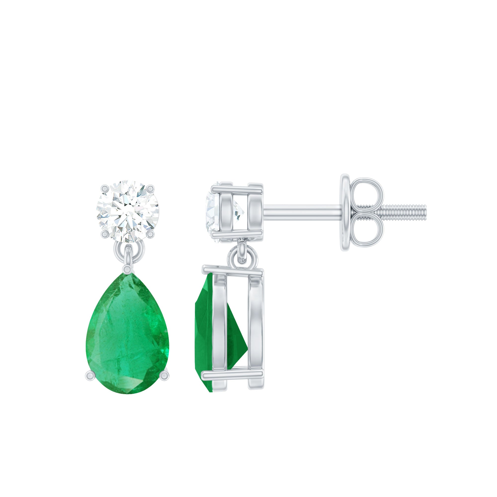 Certified Emerald and Diamond Bridal Teardrop Earrings AAA - Rosec Jewels
