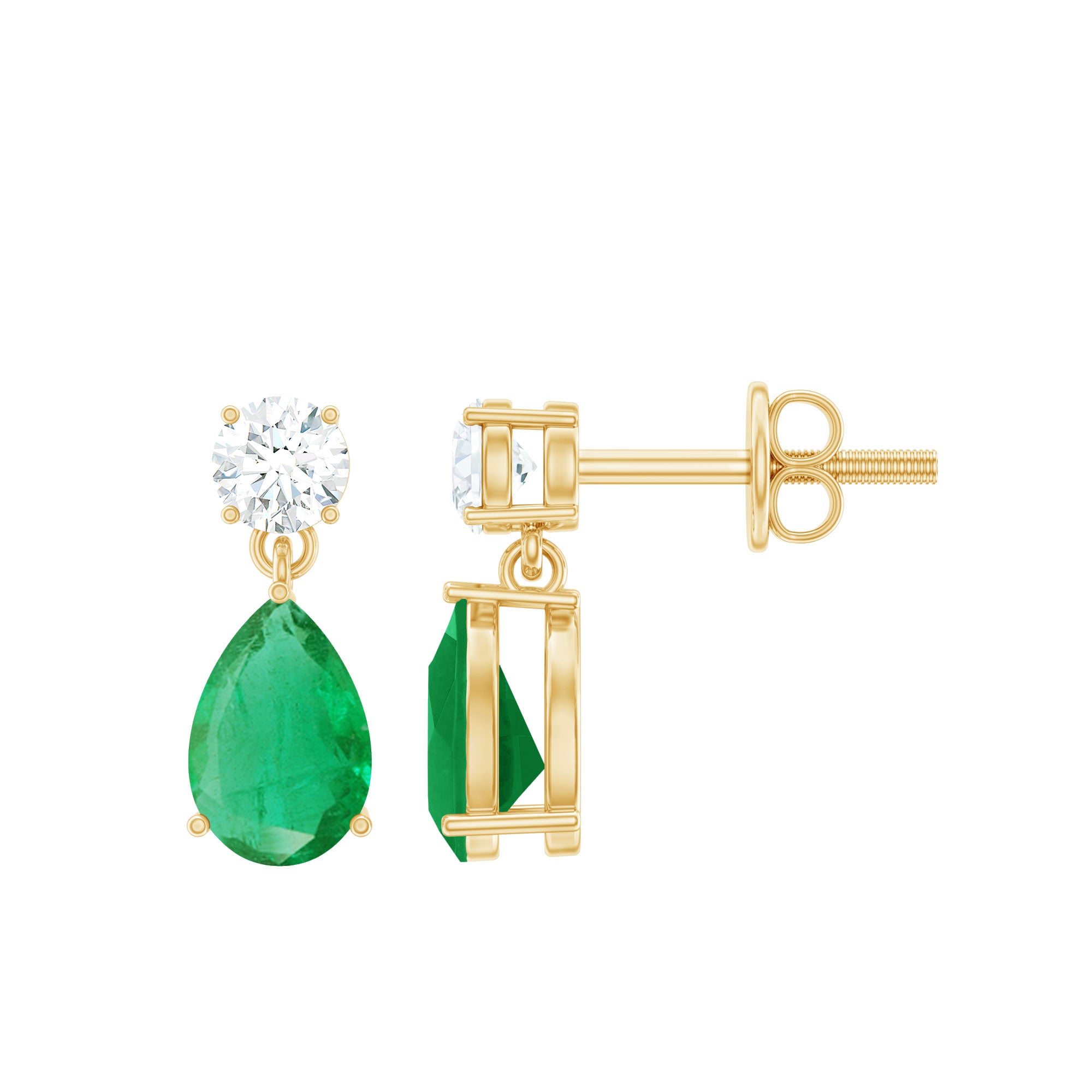 Certified Emerald and Diamond Bridal Teardrop Earrings AAA - Rosec Jewels