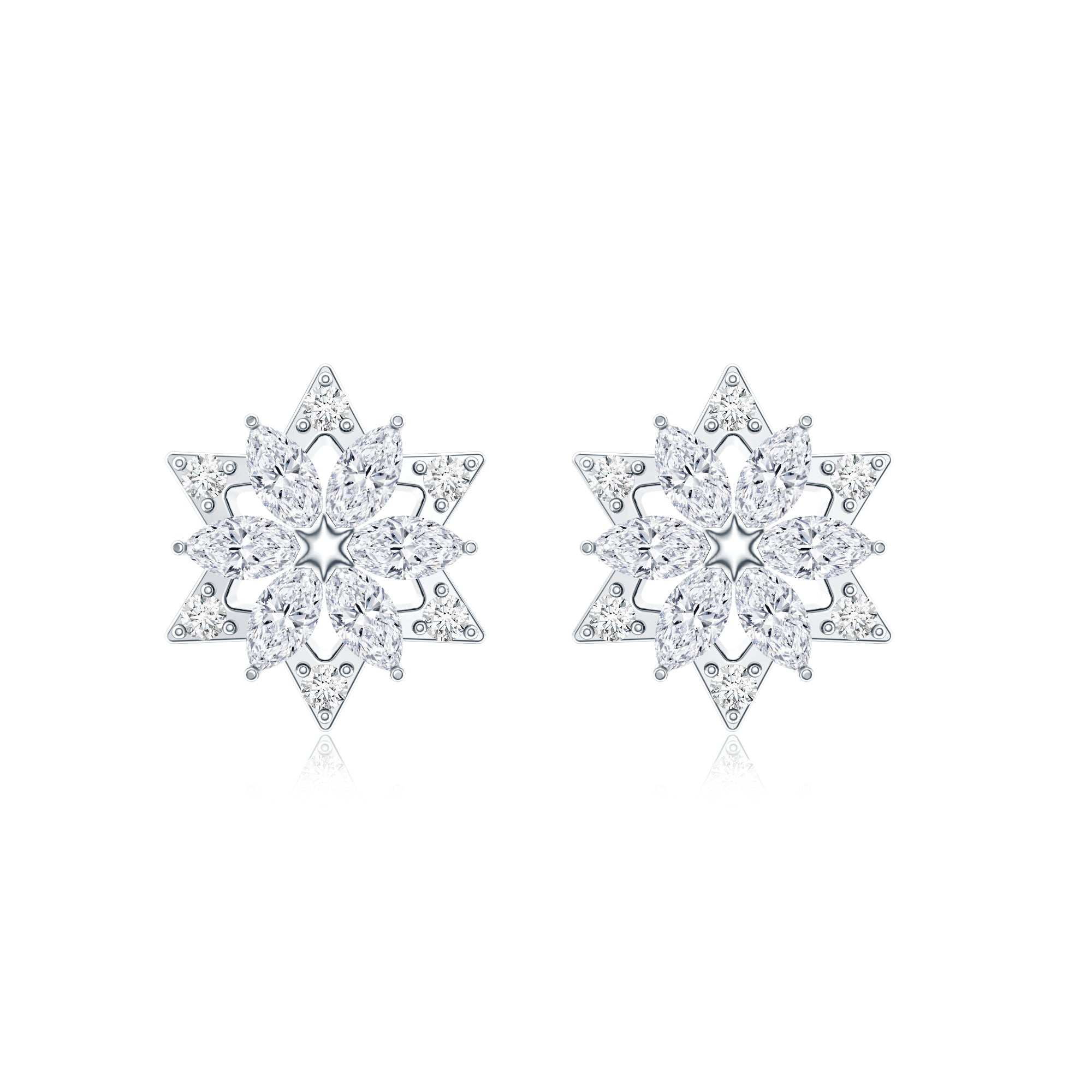 Round Diamond Flower Stud Earrings With Screw Back Natural - ( HI-SI ) - Rosec Jewels