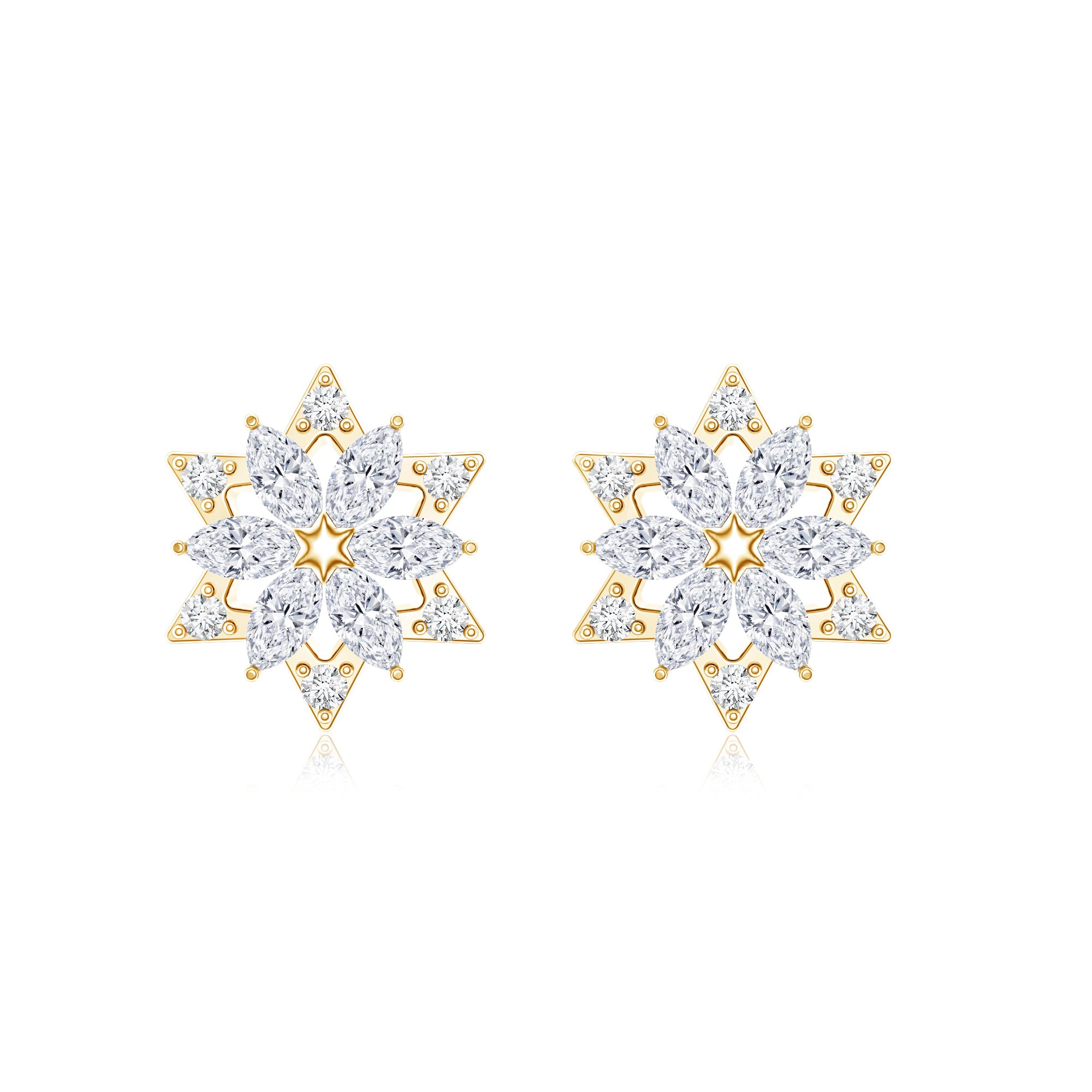 Round Diamond Flower Stud Earrings With Screw Back Natural - ( HI-SI ) - Rosec Jewels