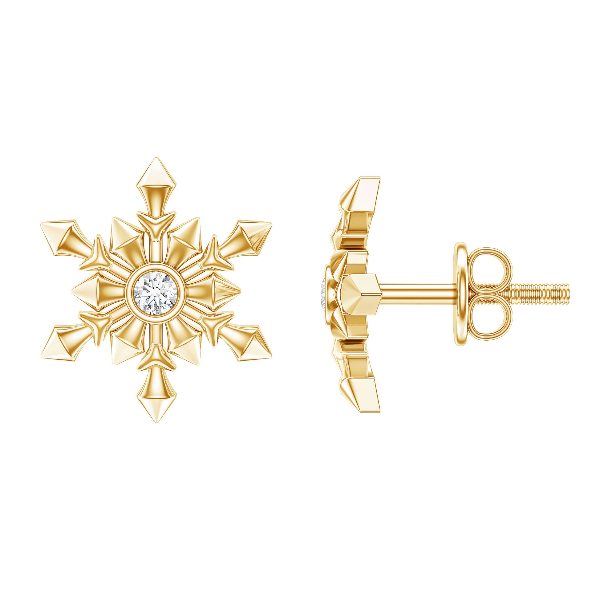 Bezel Set Diamond Snowflake Stud Earrings Natural - ( HI-SI ) - Rosec Jewels