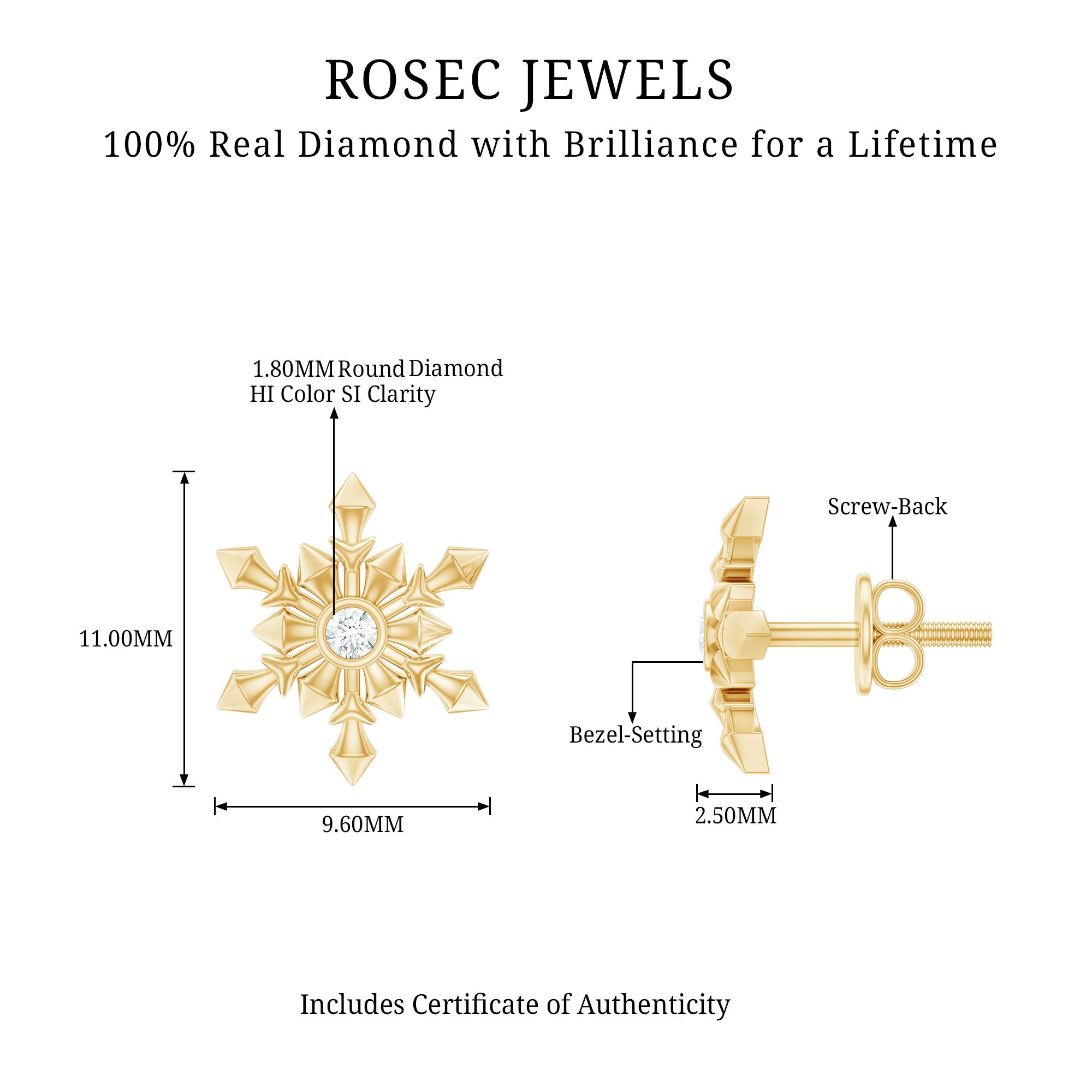 Rosec Jewels-Snowflake Stud Earrings with Bezel Set Diamond