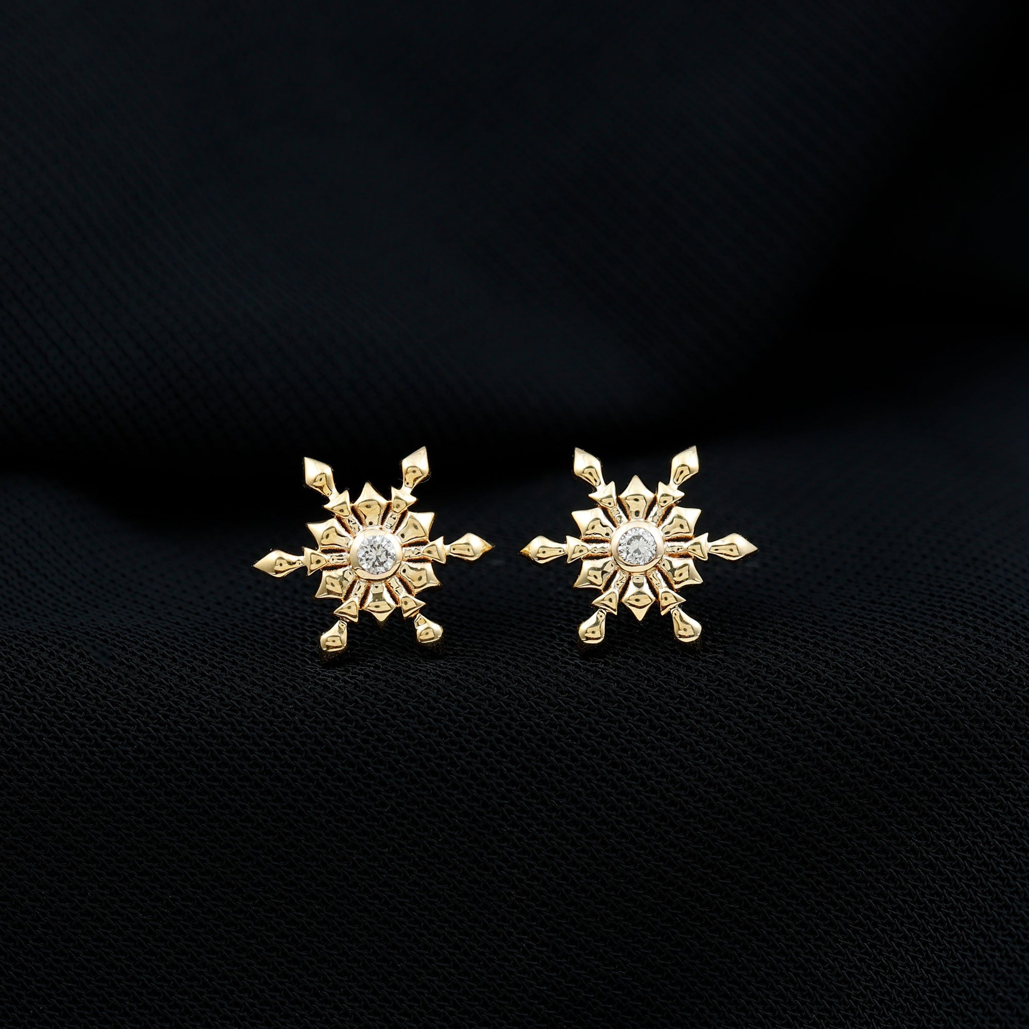 Bezel Set Diamond Snowflake Stud Earrings Natural - ( HI-SI ) - Rosec Jewels