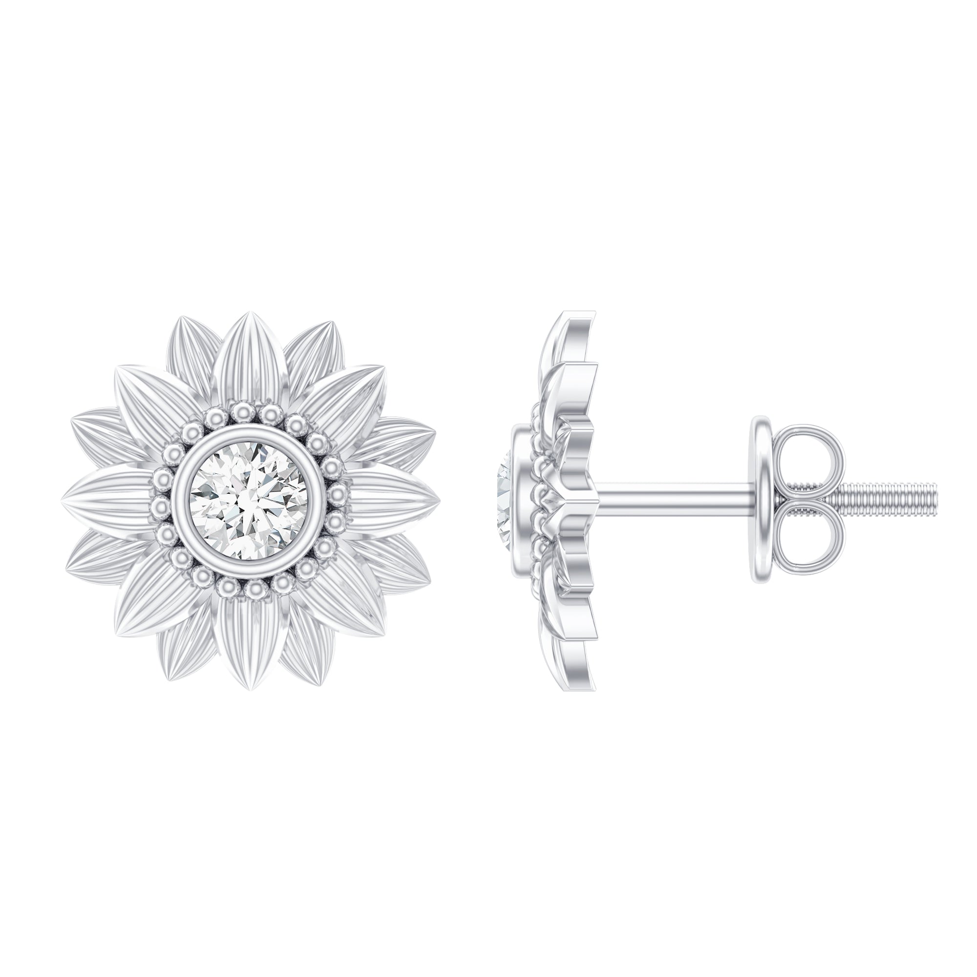 Diamond Sunflower Stud Earrings For Her Natural - ( HI-SI ) - Rosec Jewels
