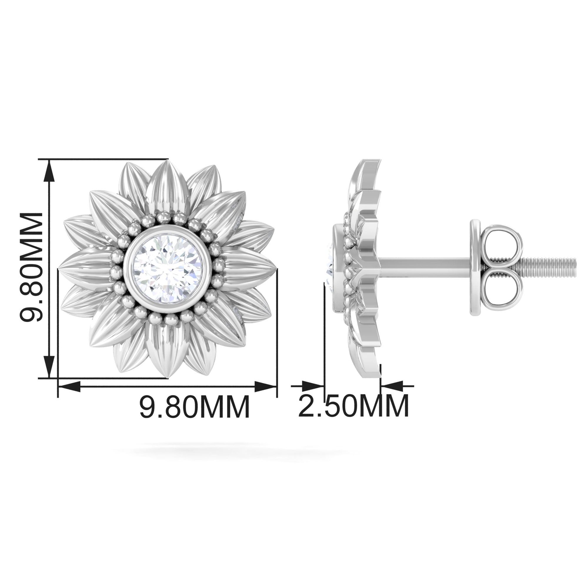 Diamond Sunflower Stud Earrings For Her Natural - ( HI-SI ) - Rosec Jewels