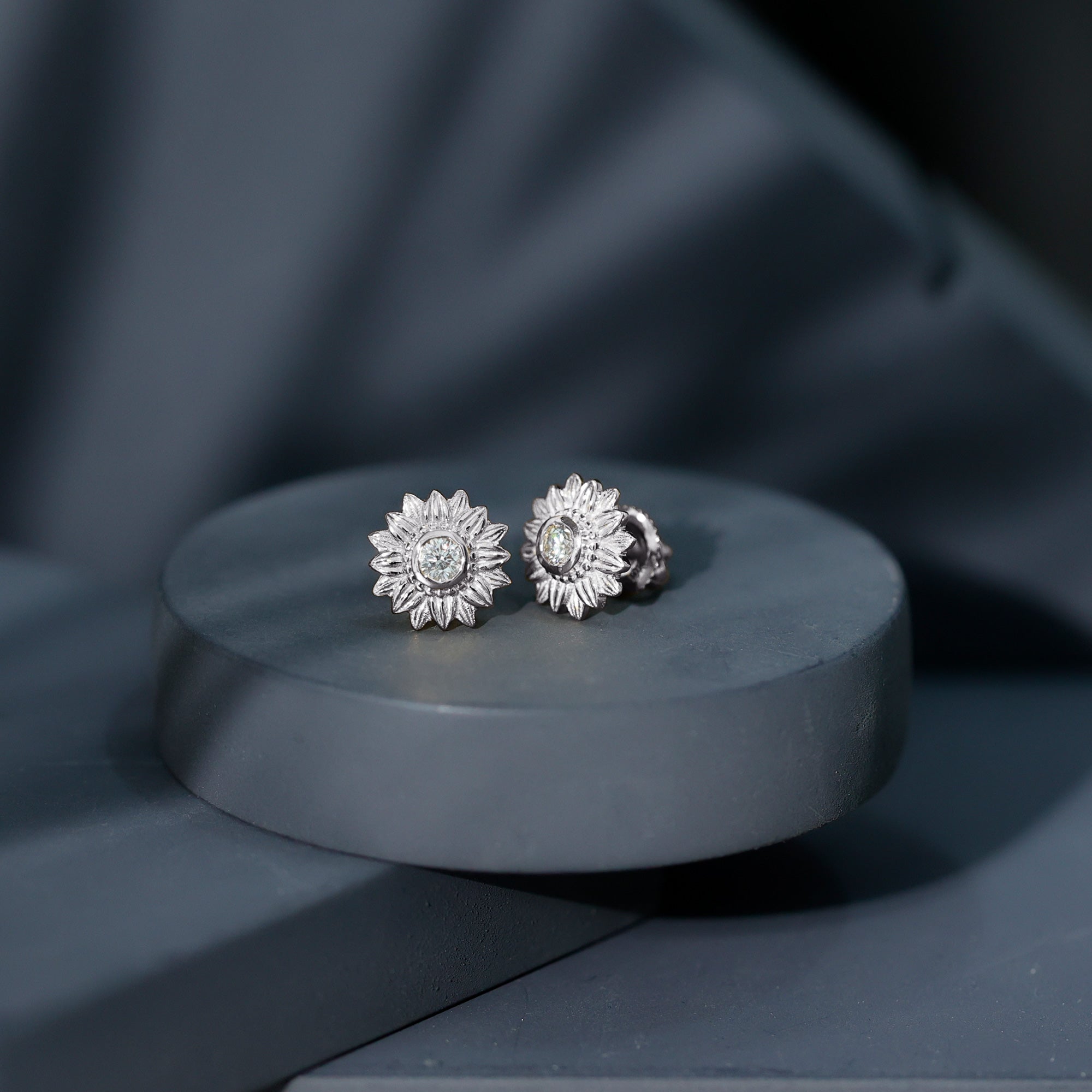 Diamond Sunflower Stud Earrings For Her Natural - ( HI-SI ) - Rosec Jewels