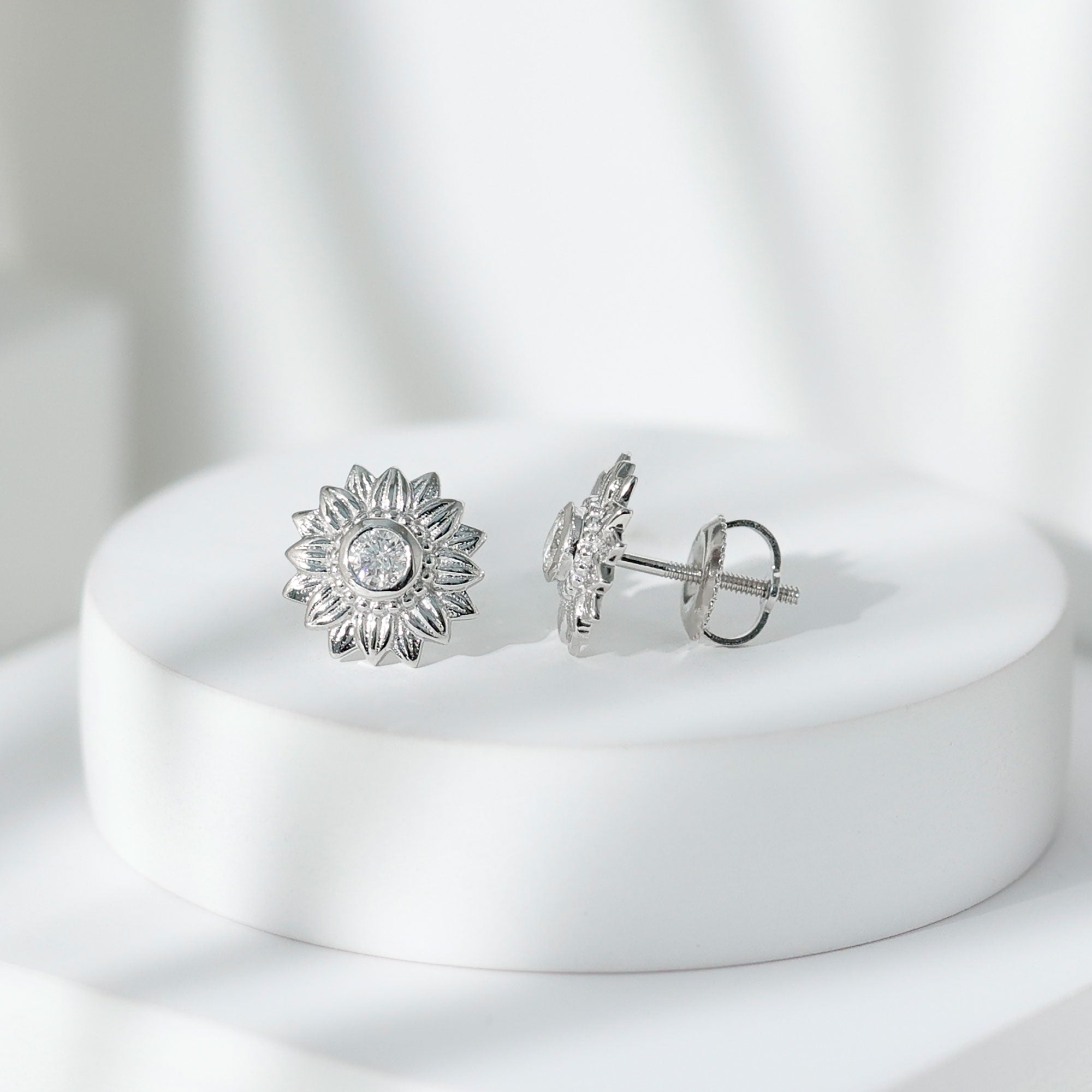 Diamond Sunflower Stud Earrings For Her Natural - ( HI-SI ) - Rosec Jewels