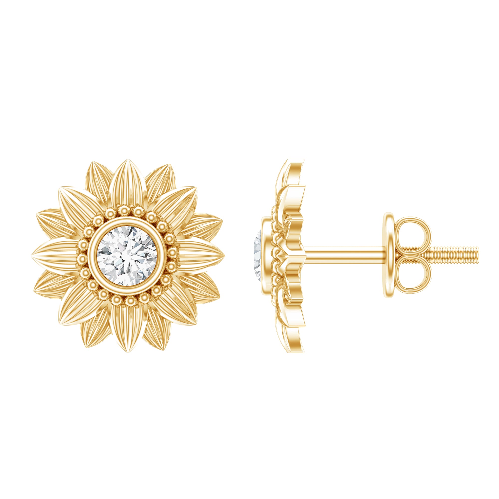 Diamond Sunflower Stud Earrings For Her Natural - ( HI-SI ) - Rosec Jewels