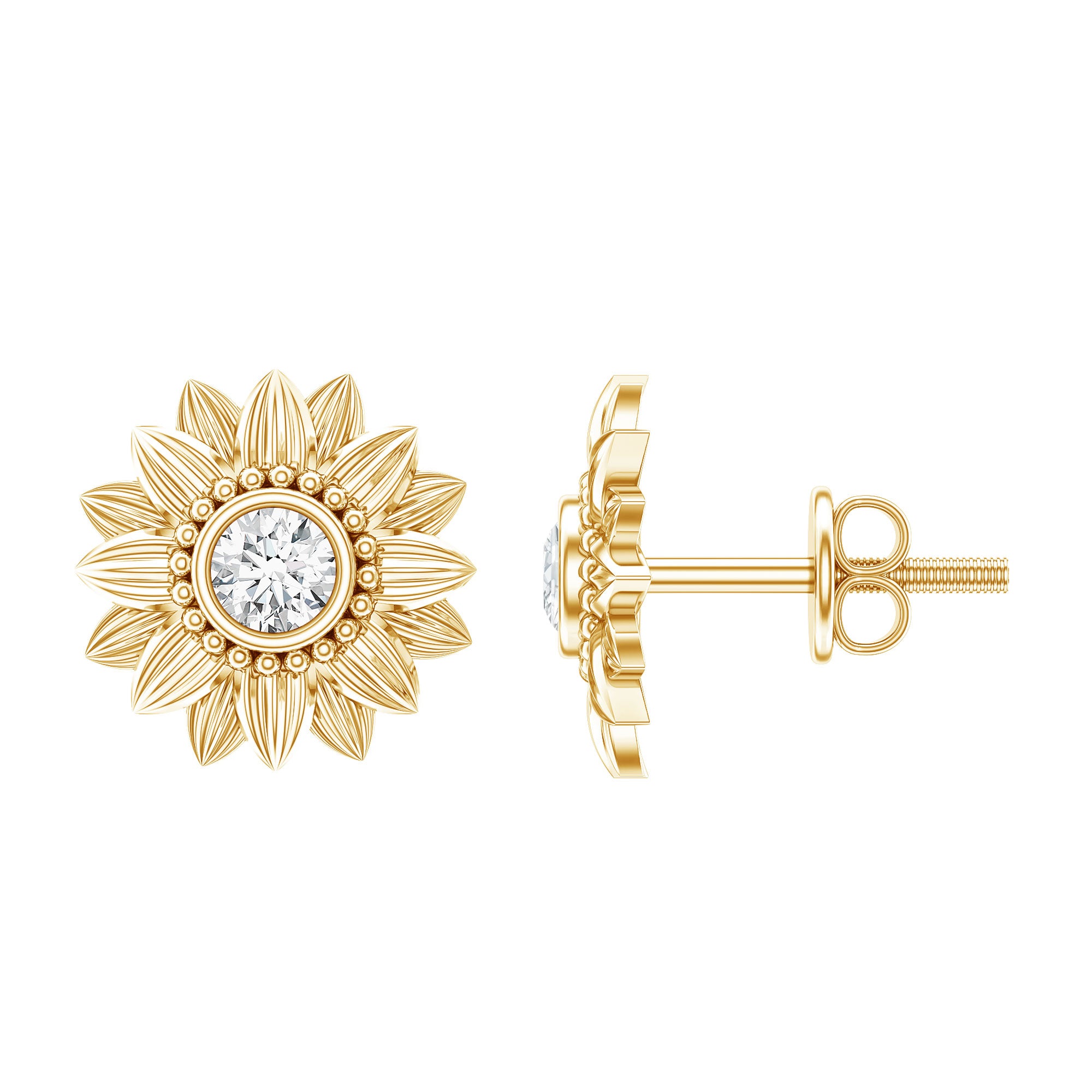 Diamond Sunflower Stud Earrings For Her Natural - ( HI-SI ) - Rosec Jewels