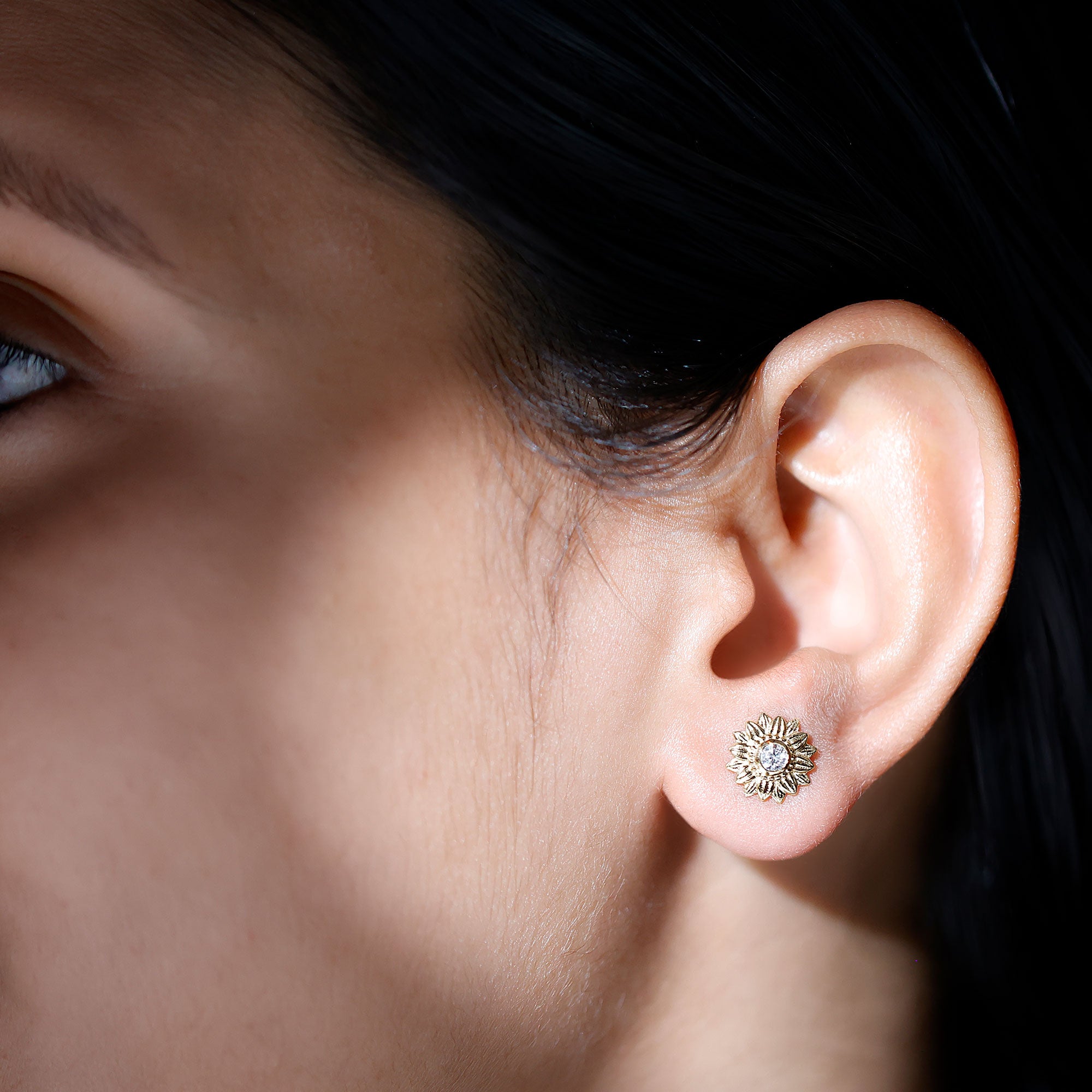 Diamond Sunflower Stud Earrings For Her Natural - ( HI-SI ) - Rosec Jewels