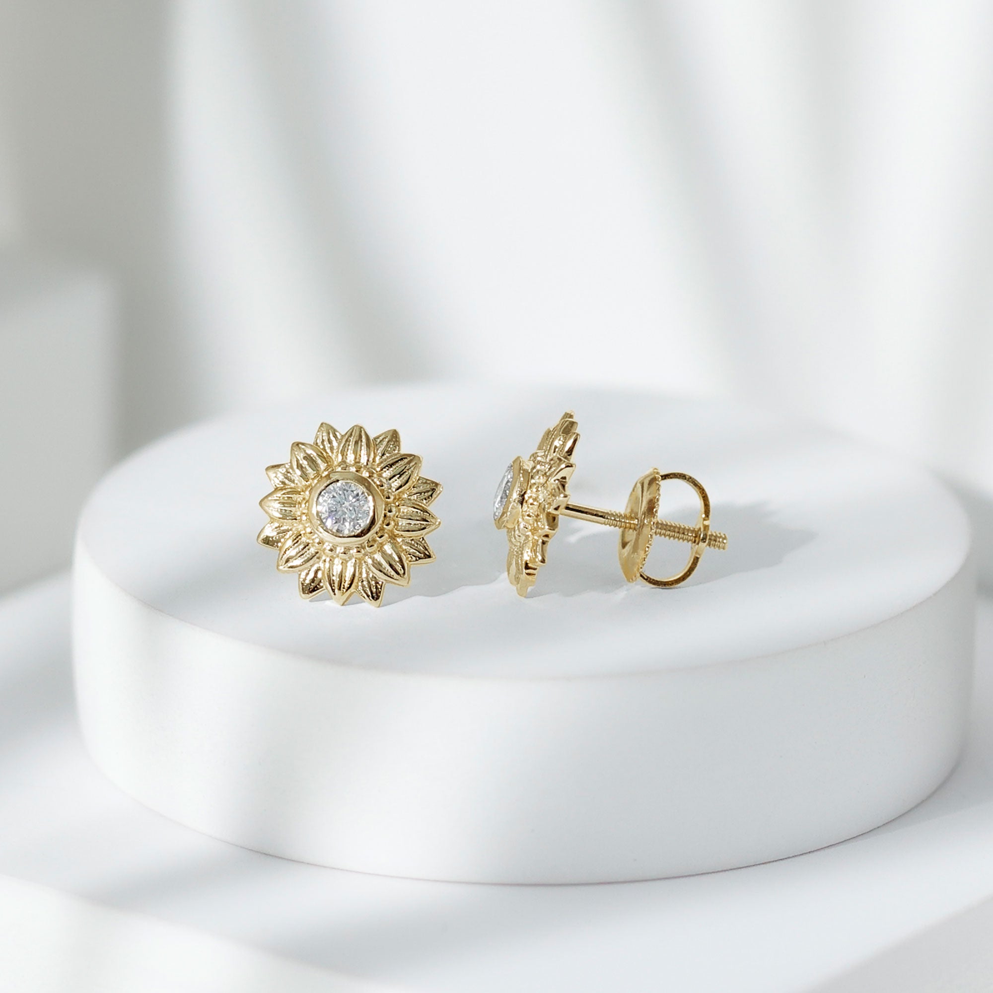 Diamond Sunflower Stud Earrings For Her Natural - ( HI-SI ) - Rosec Jewels