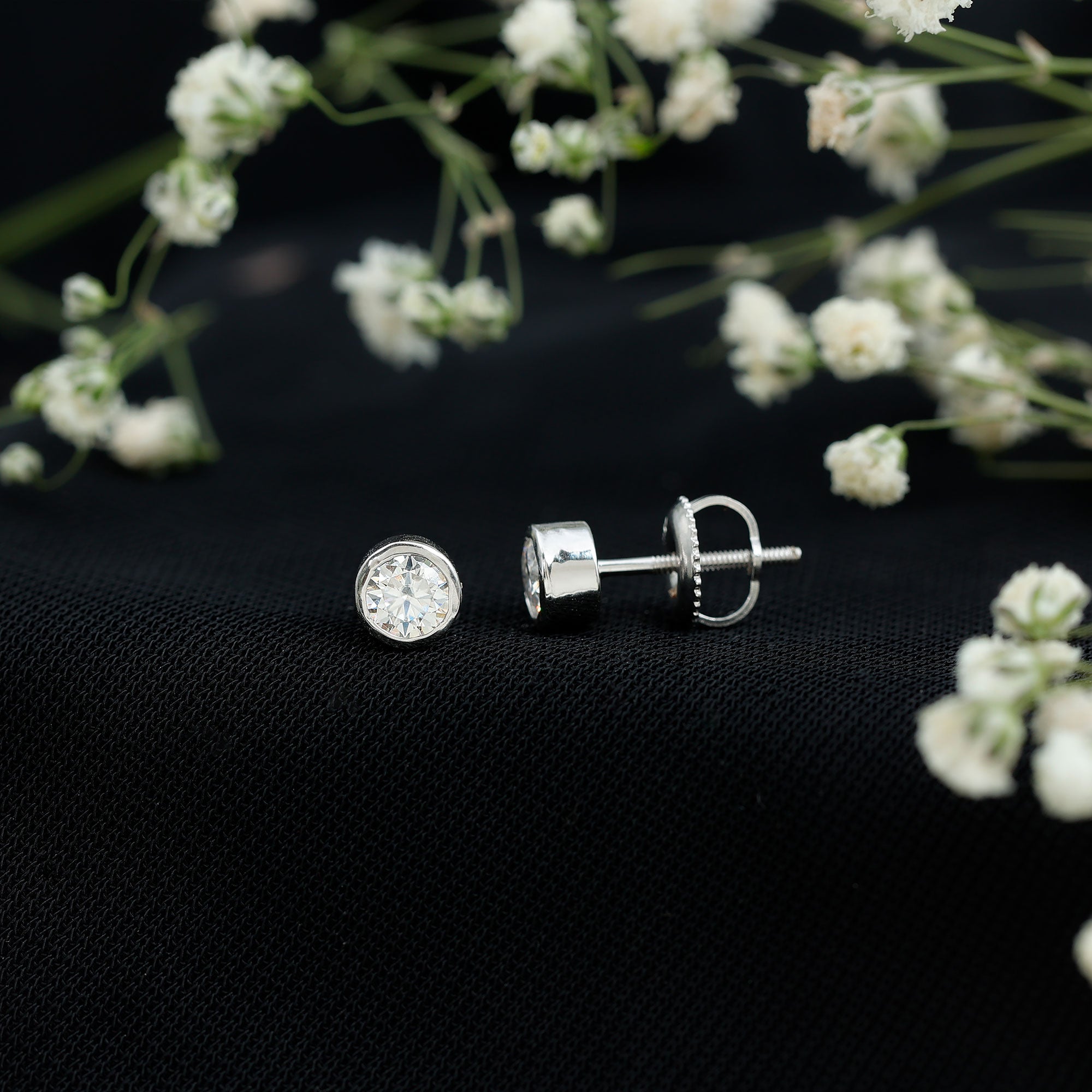 Minimalistic Bezel Set Diamond Stud Earrings Natural - ( HI-SI ) - Rosec Jewels