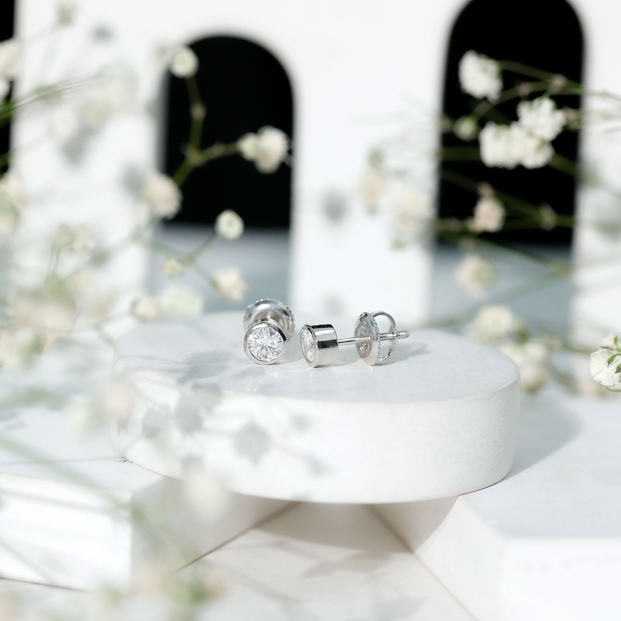 Minimalistic Bezel Set Diamond Stud Earrings Natural - ( HI-SI ) - Rosec Jewels