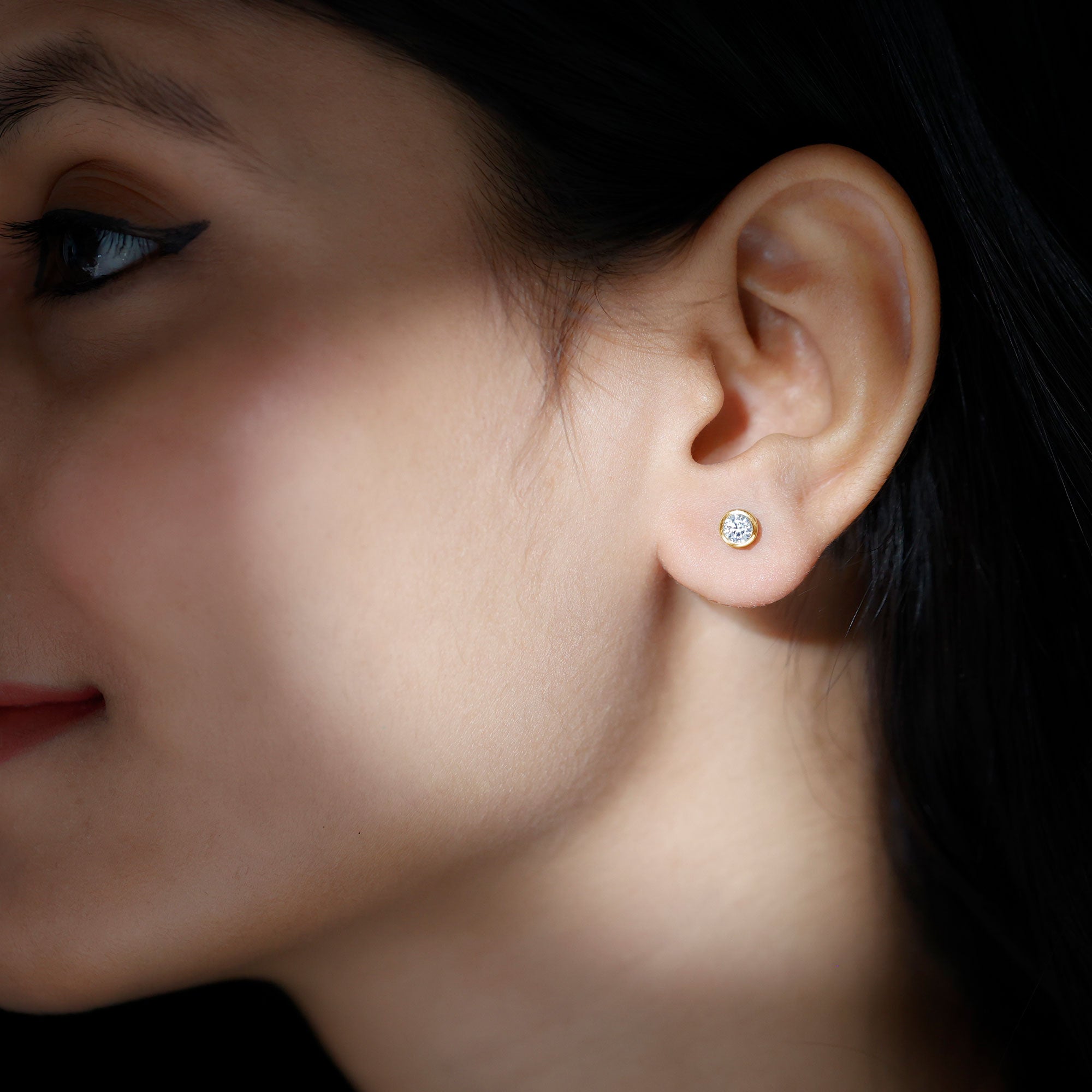 Minimalistic Bezel Set Diamond Stud Earrings Natural - ( HI-SI ) - Rosec Jewels