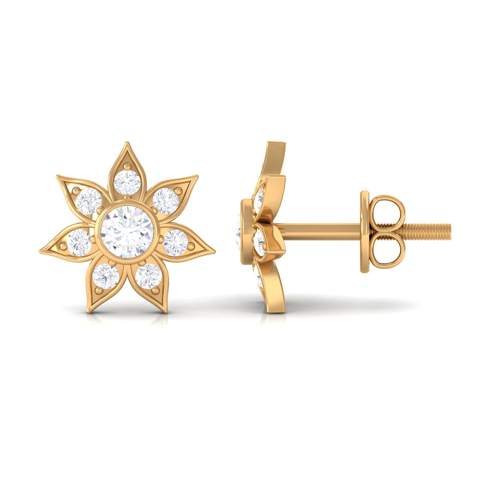 Rosec Jewels-1/4 CT Diamond Flower Stud Earrings in Bezel Setting