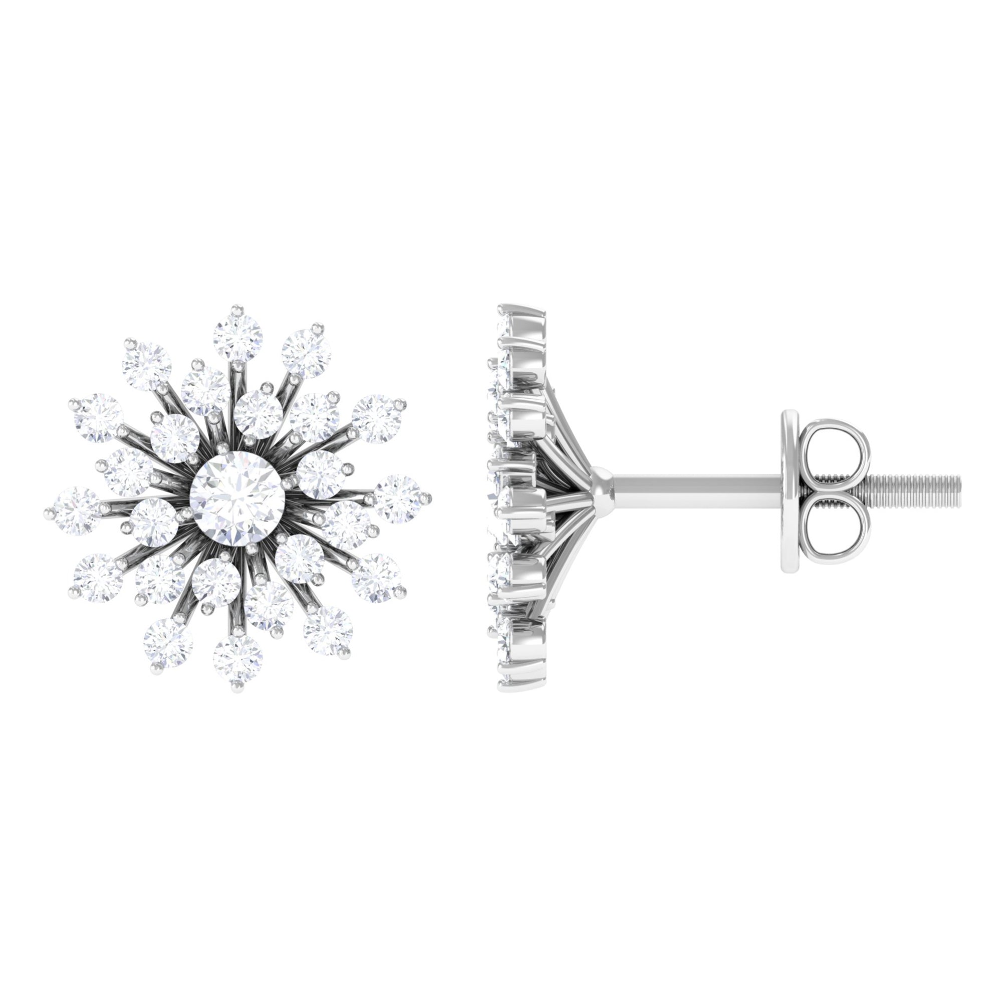 Certified Real Diamond Snowflake Earrings with Screw Back