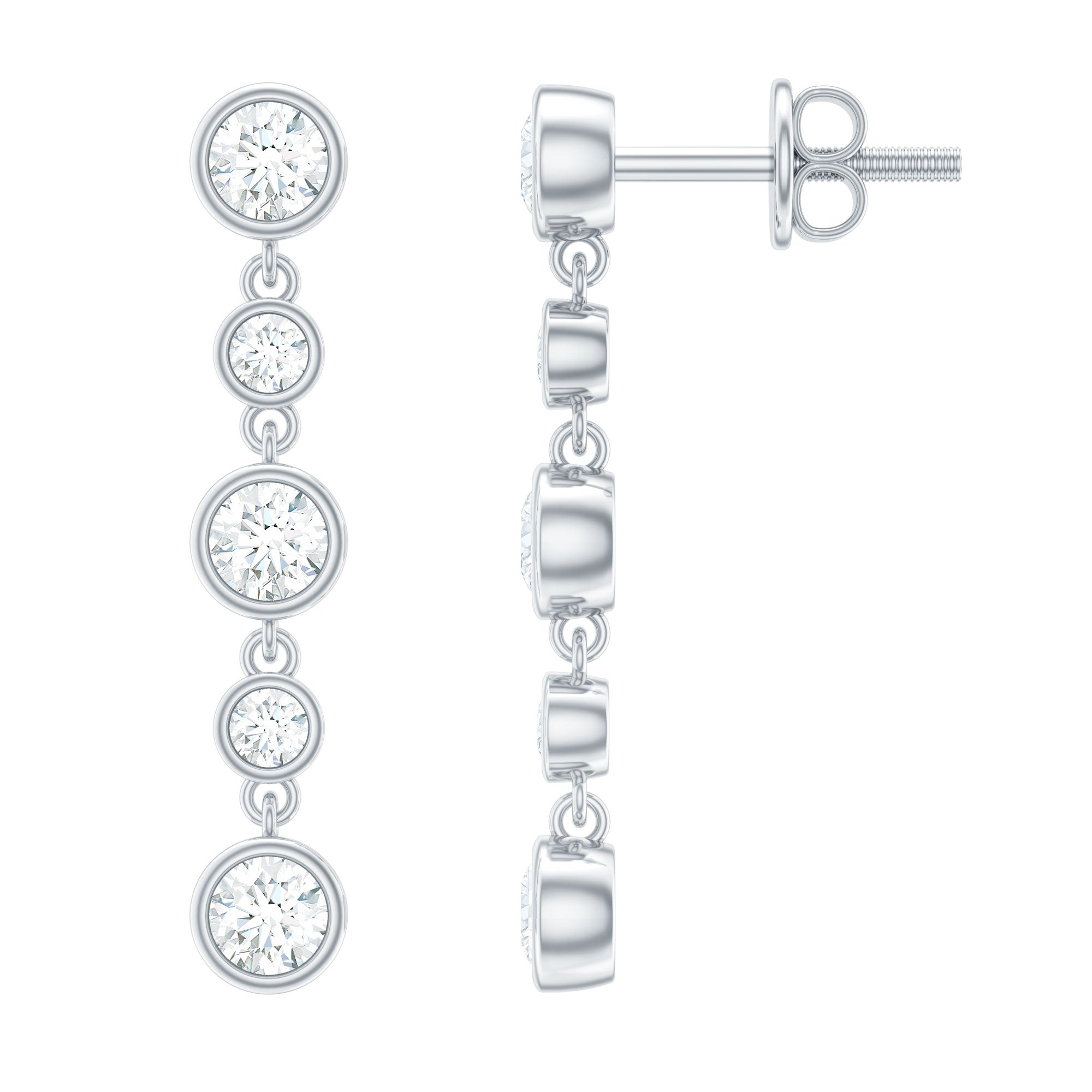 Certified Moissanite Dangle Earrings in Bezel Setting D-VS1 - Rosec Jewels