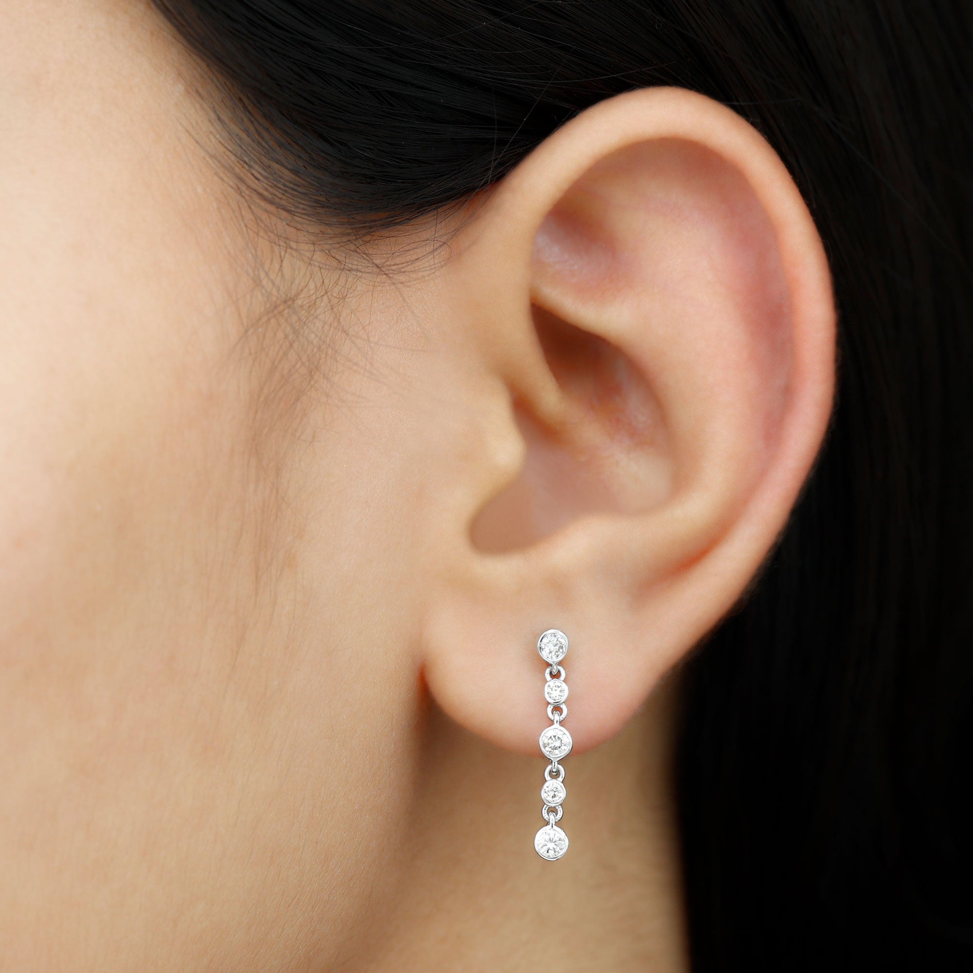 Certified Moissanite Dangle Earrings in Bezel Setting D-VS1 - Rosec Jewels