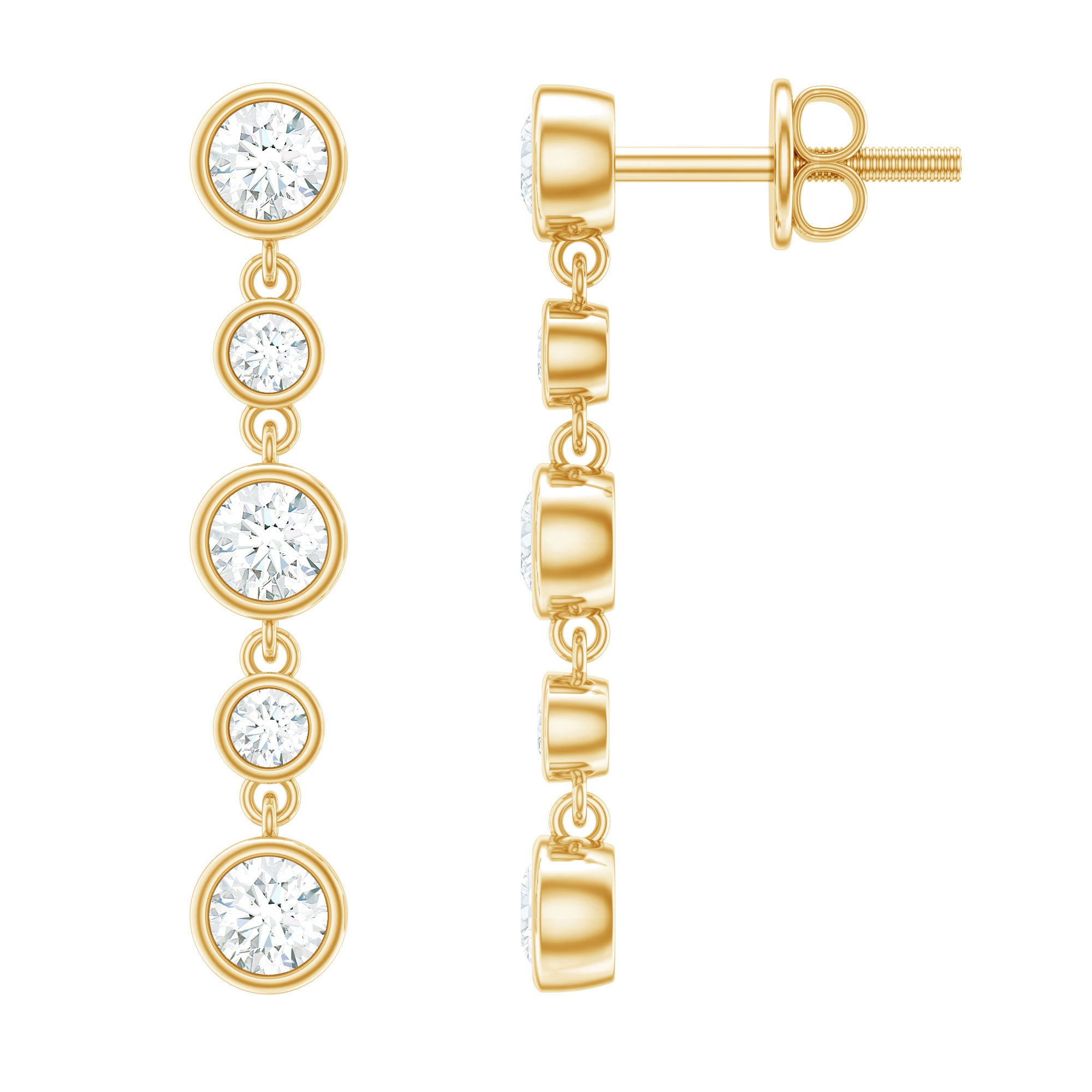 Certified Moissanite Dangle Earrings in Bezel Setting D-VS1 - Rosec Jewels