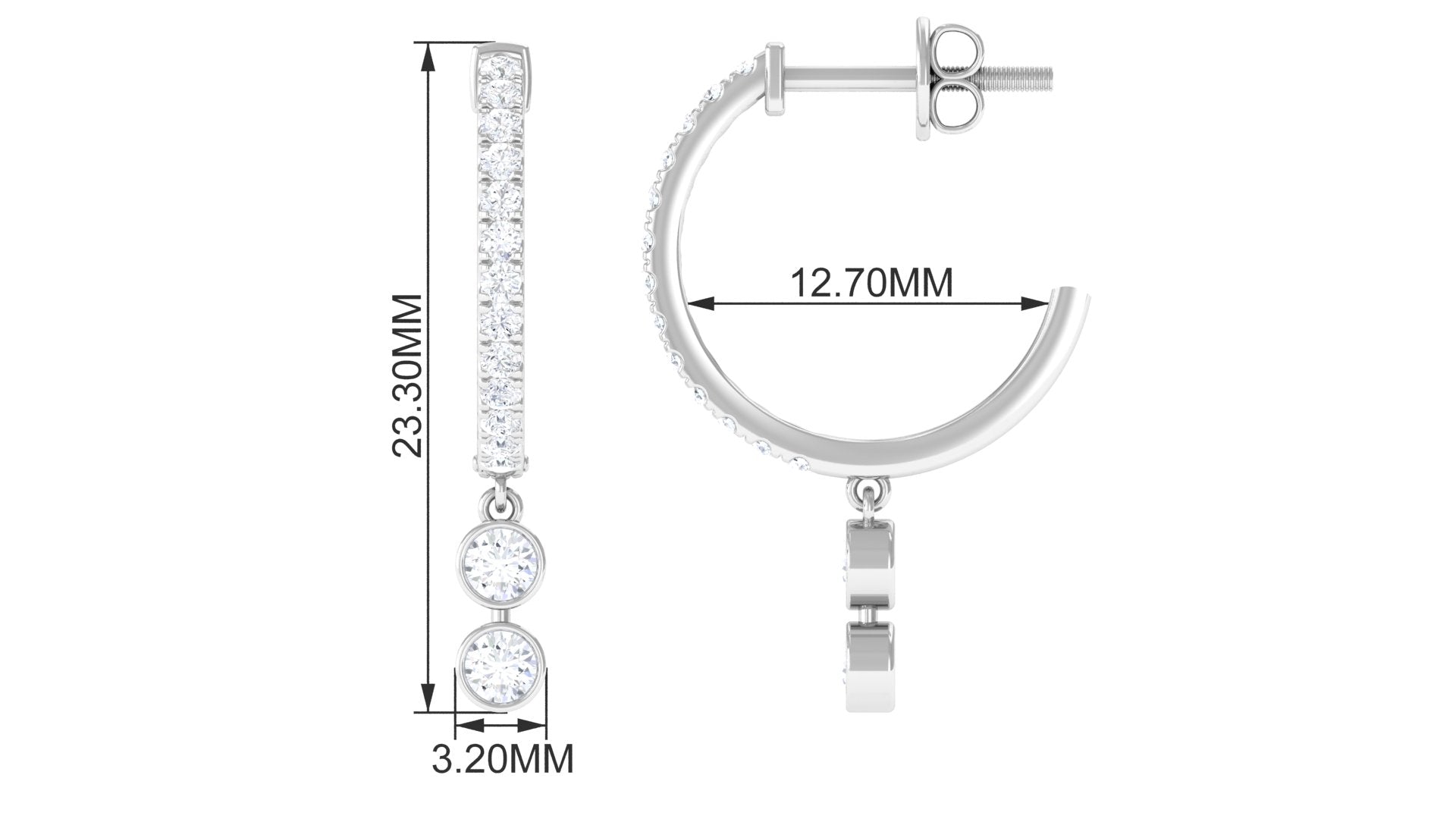 Rosec Jewels-1/2 CT Minimal Diamond Gold Hoop Drop Earrings in Bezel Setting