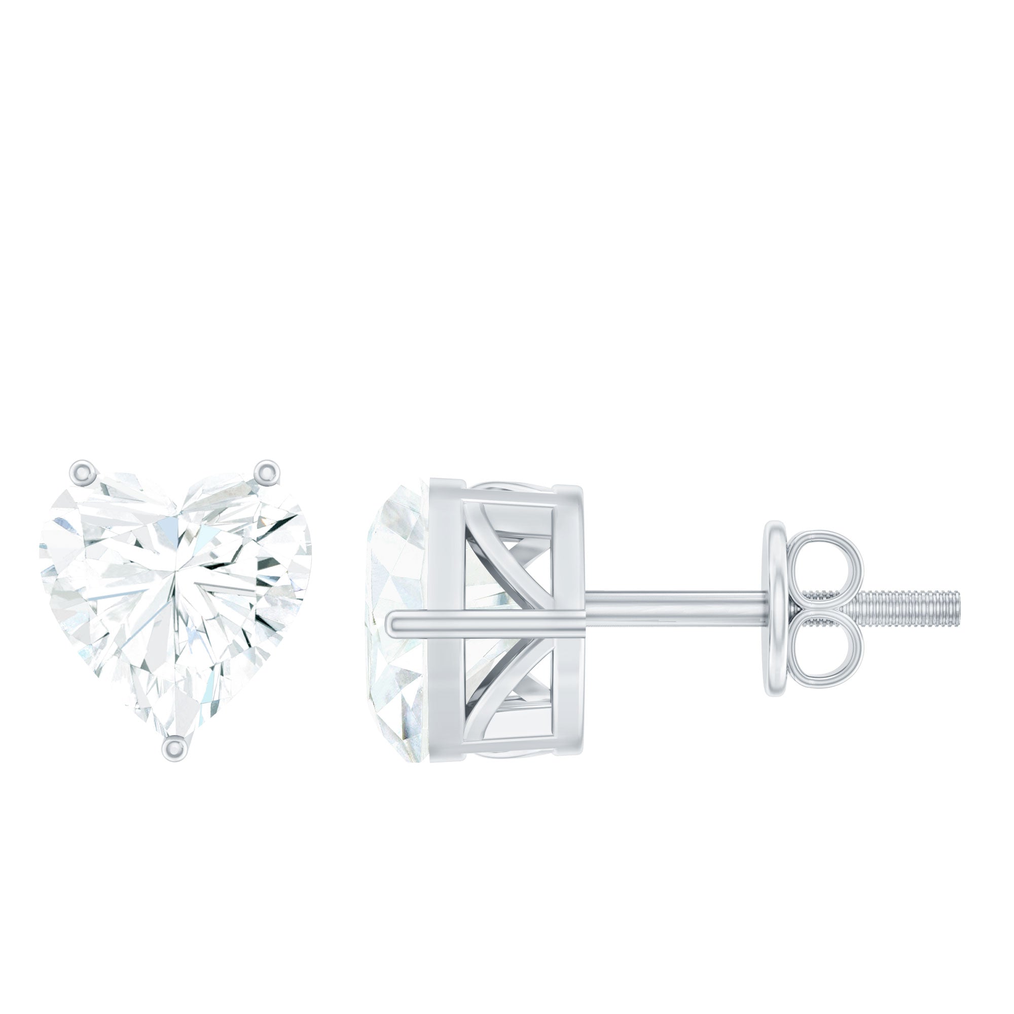 3 Carat Heart Shape Cubic Zirconia Solitaire Stud Earrings