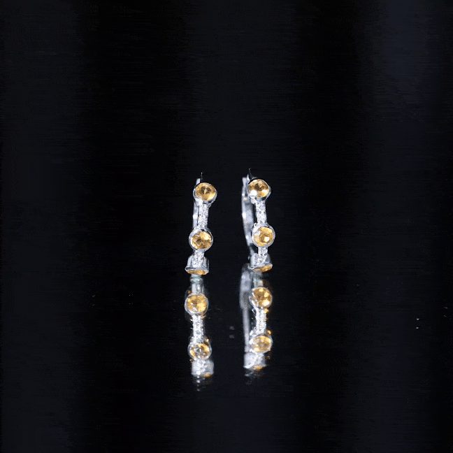Bezel Set Citrine Hinged Hoop Earrings with Diamond AAA - Rosec Jewels