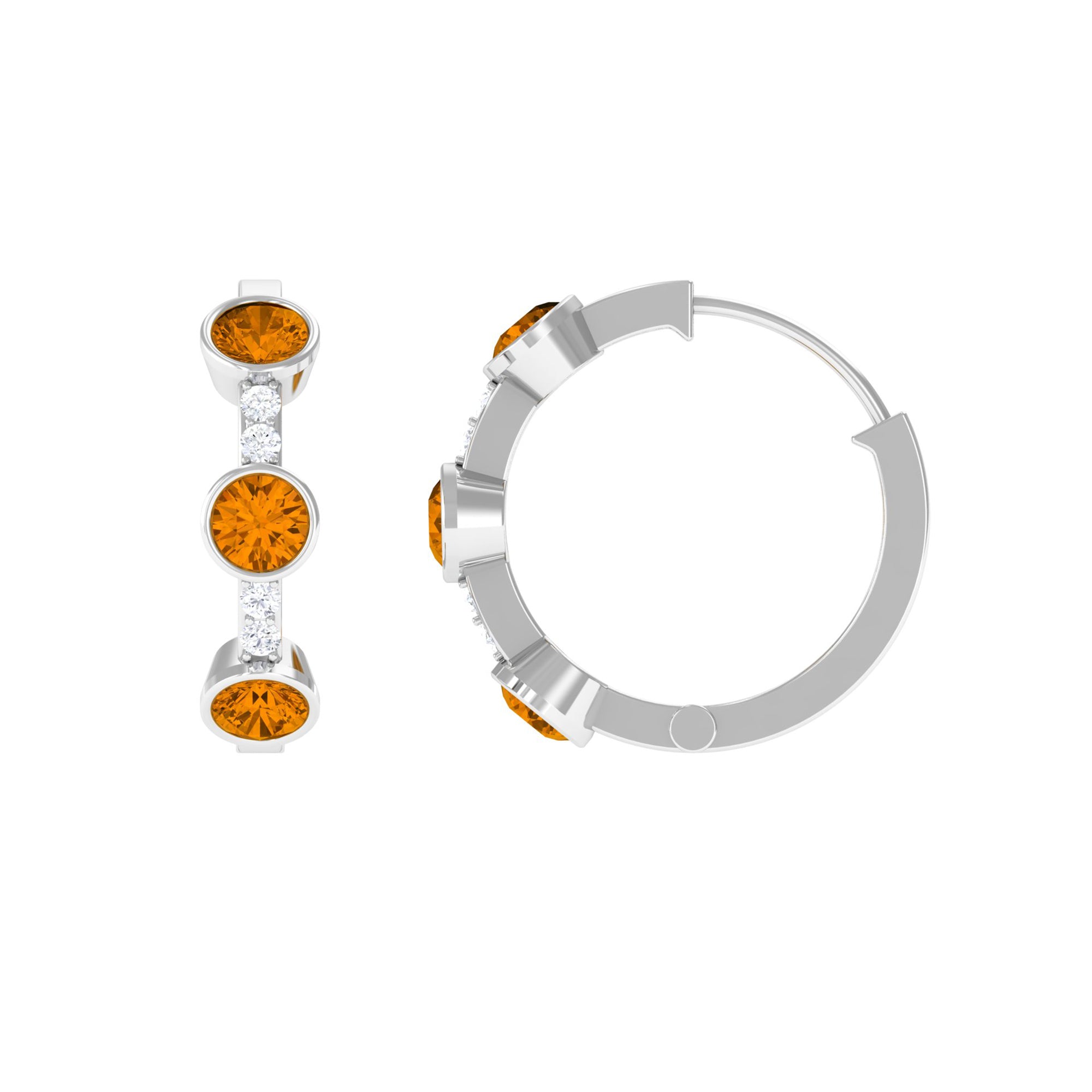 Bezel Set Citrine Hinged Hoop Earrings with Diamond AAA - Rosec Jewels