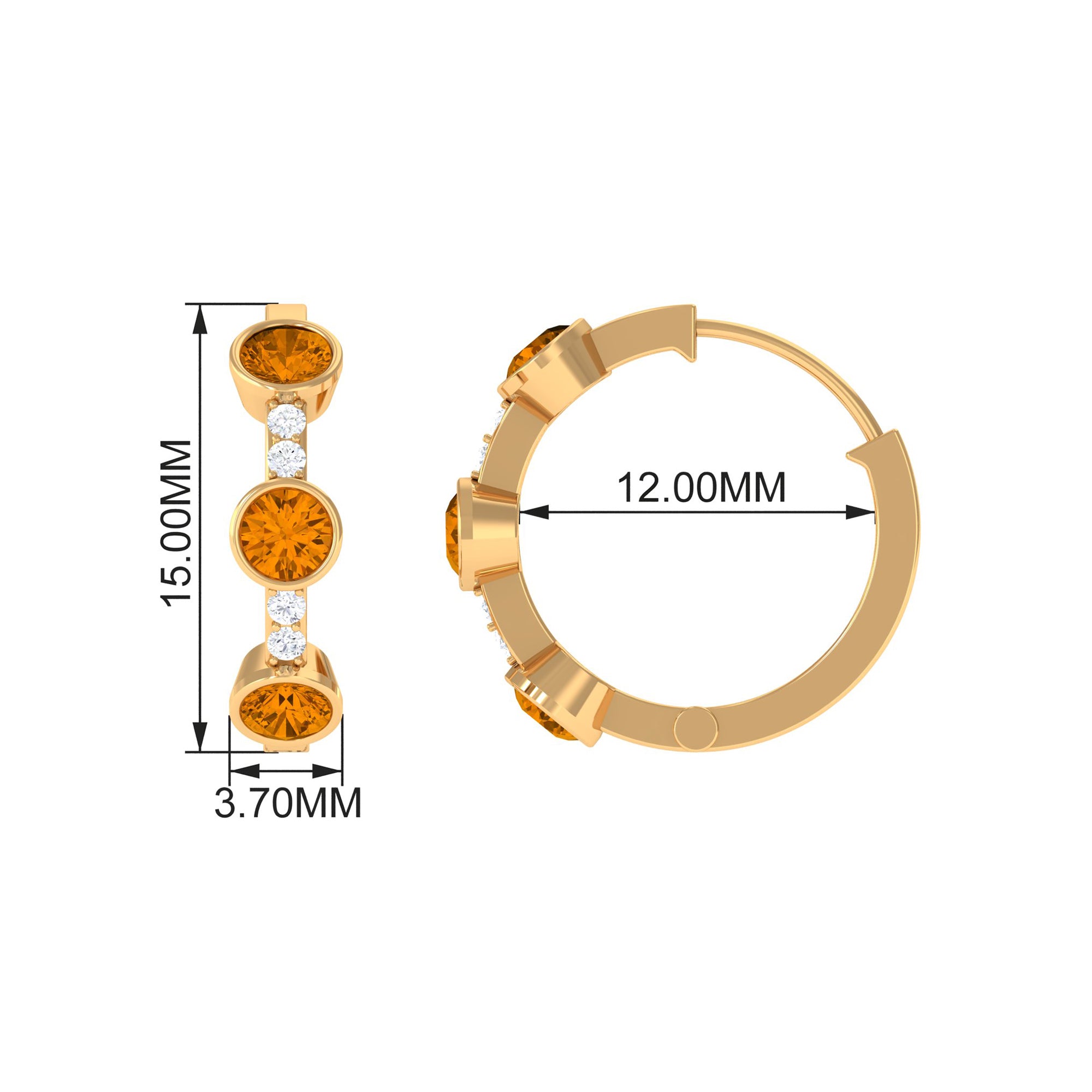 Bezel Set Citrine Hinged Hoop Earrings with Diamond AAA - Rosec Jewels