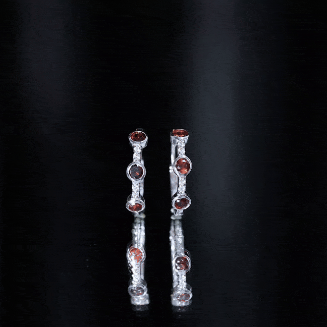 Bezel Set Garnet and Diamond Hinged Hoop Earrings AAA - Rosec Jewels