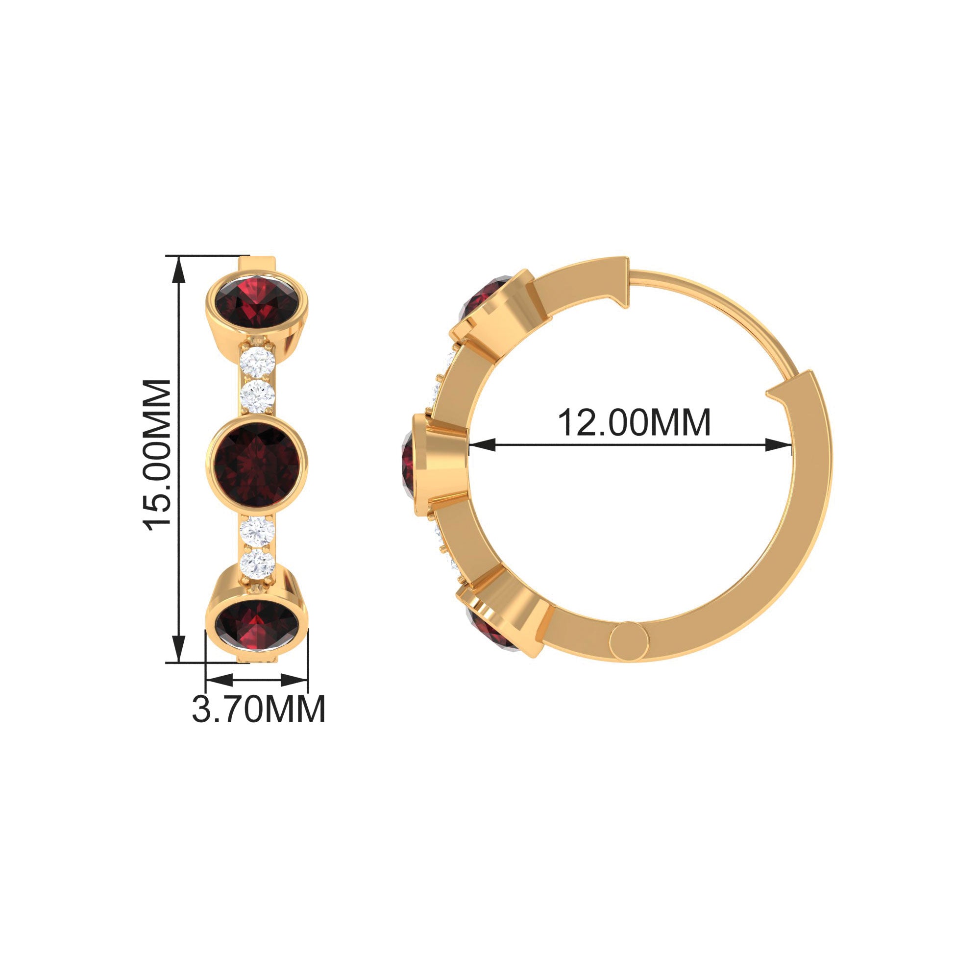 Bezel Set Garnet and Diamond Hinged Hoop Earrings AAA - Rosec Jewels