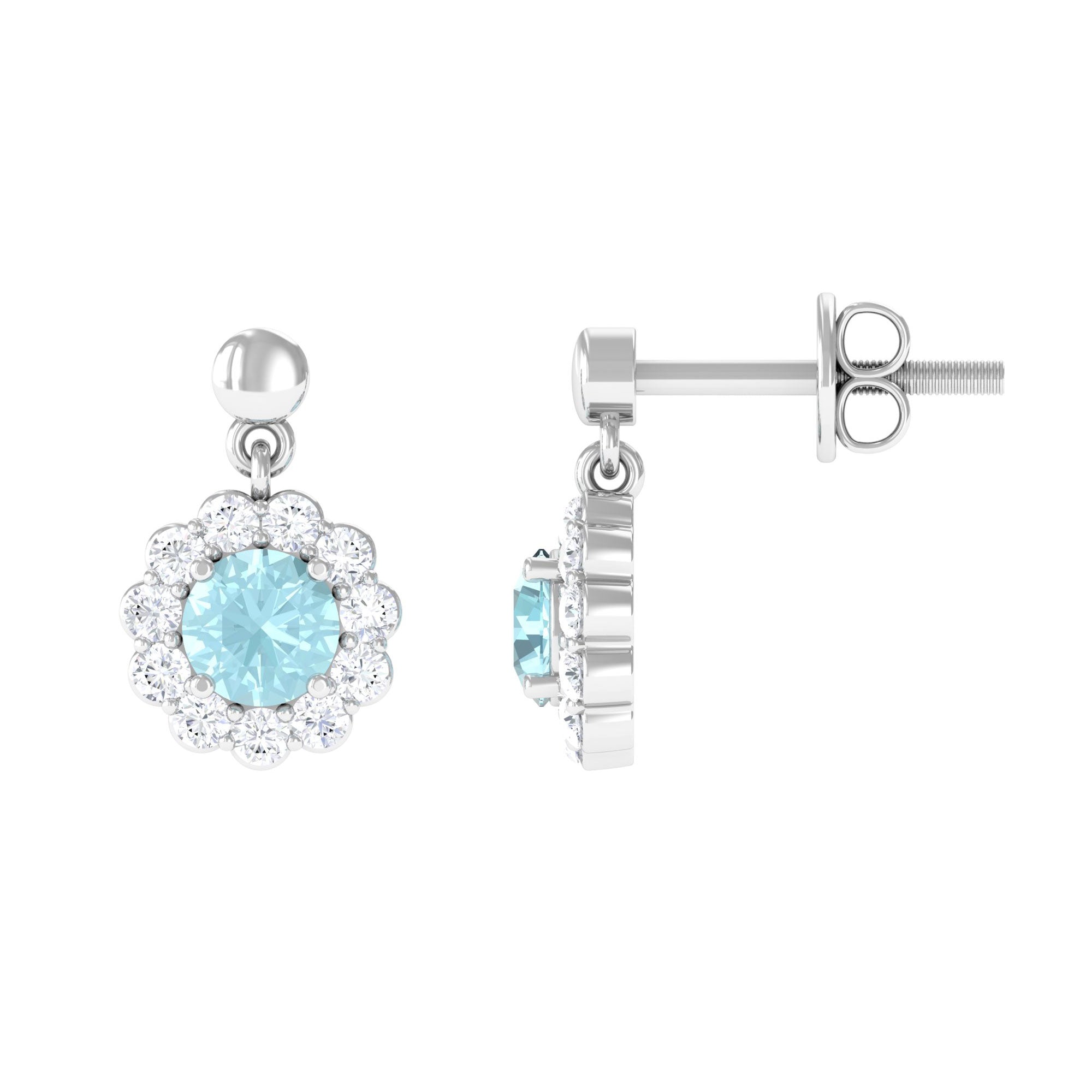 1.25 CT Sky Blue Topaz and Diamond Floral Halo Drop Earrings