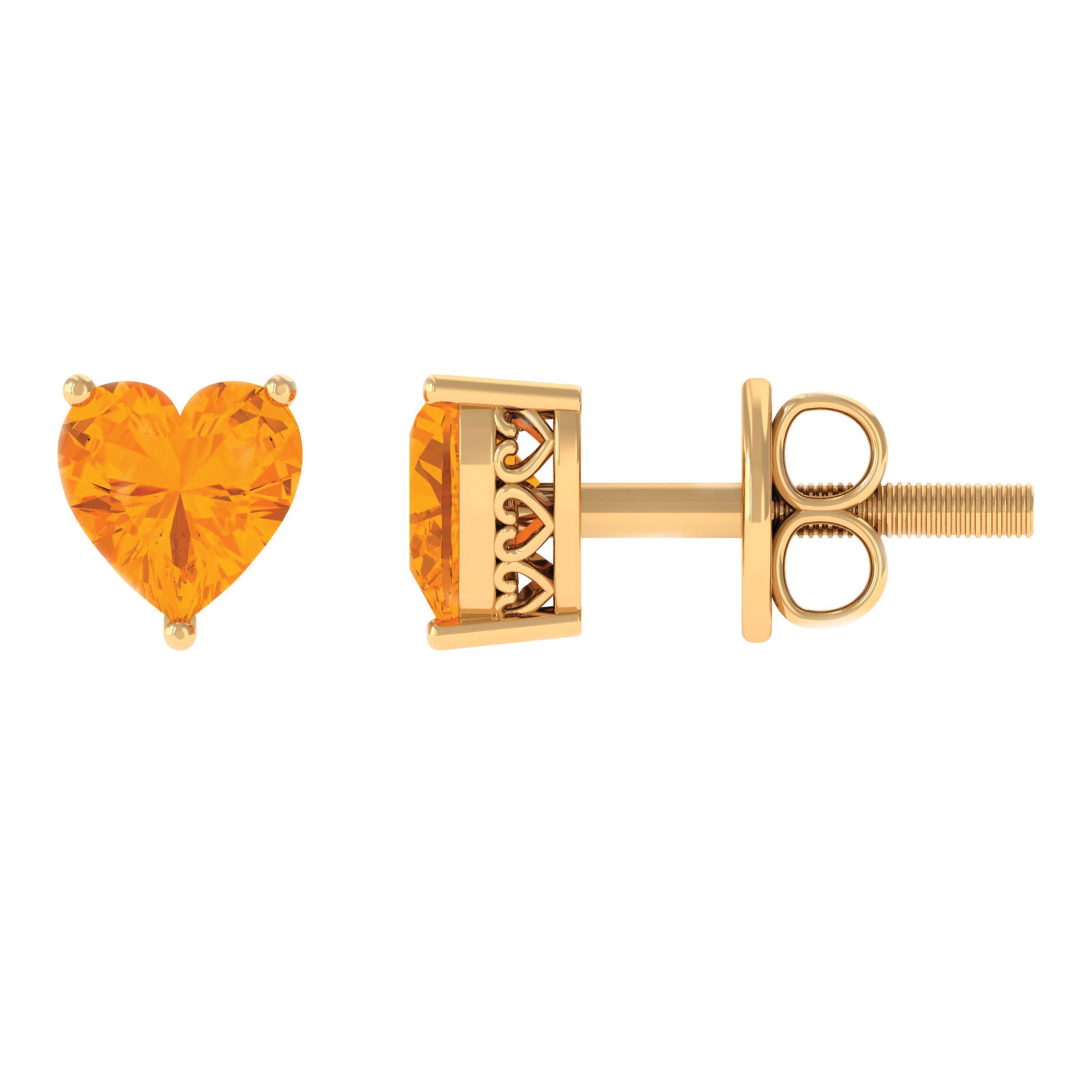 1.8 Carat Heart Shape Fire Opal Solitaire Stud Earrings AAA - Rosec Jewels