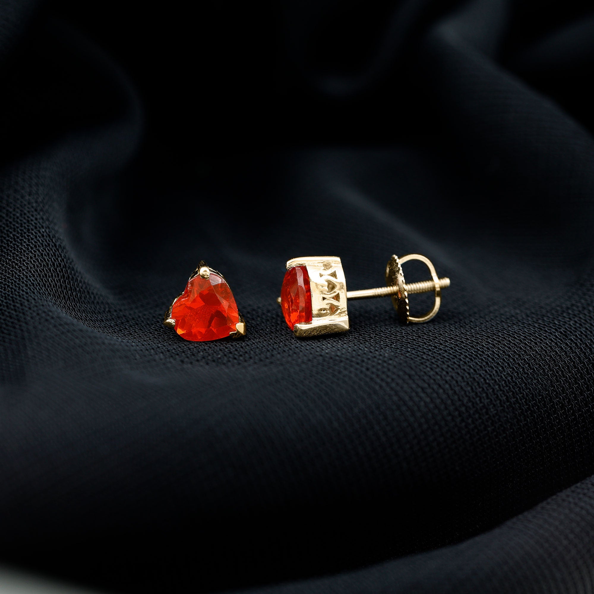 1.8 Carat Heart Shape Fire Opal Solitaire Stud Earrings AAA - Rosec Jewels