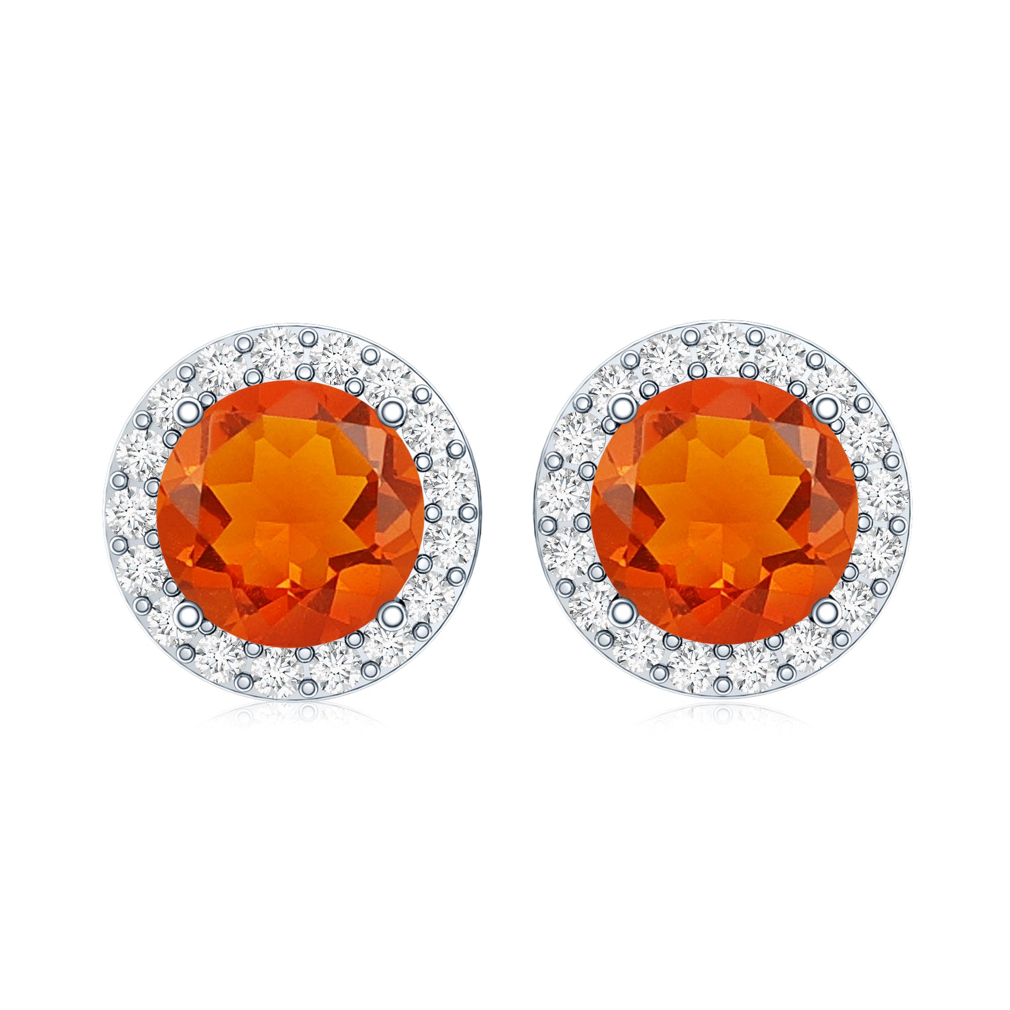 Round Fire Opal Minimal Halo Stud Earrings with Diamond AAA - Rosec Jewels