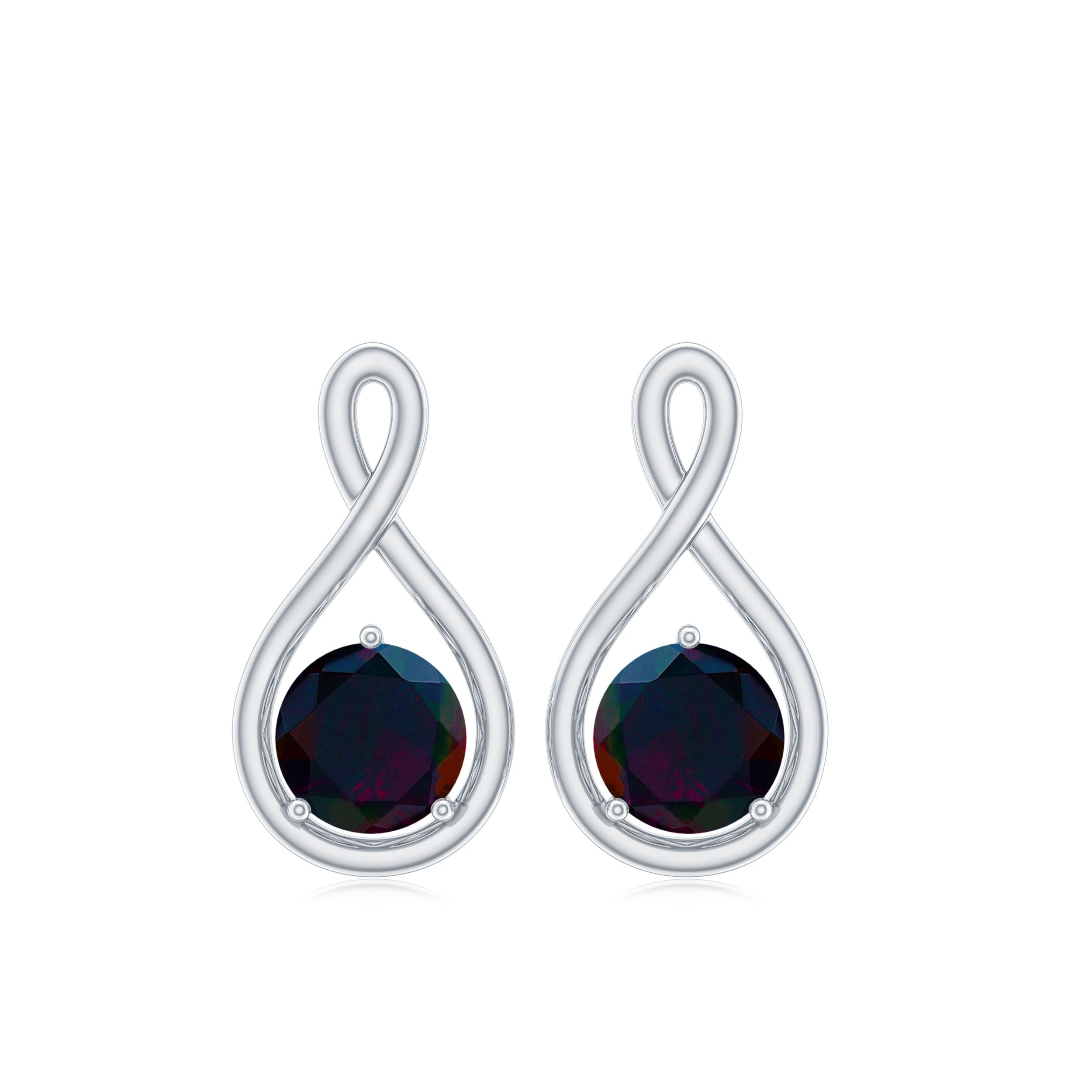 Natural Black Opal Infinity Earrings with Screw Back AAA - Rosec Jewels