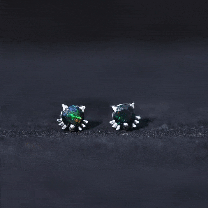 Solitaire Black Opal Cat Stud Earrings with Screw Back AAA - Rosec Jewels