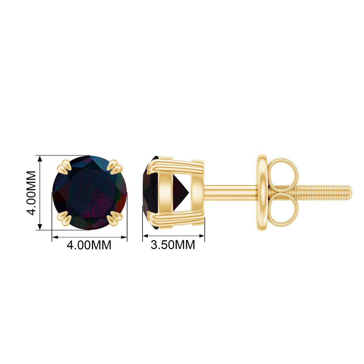 0.9 Carat Natural Black Opal Solitaire Stud Earrings with Screw Back AAA - Rosec Jewels