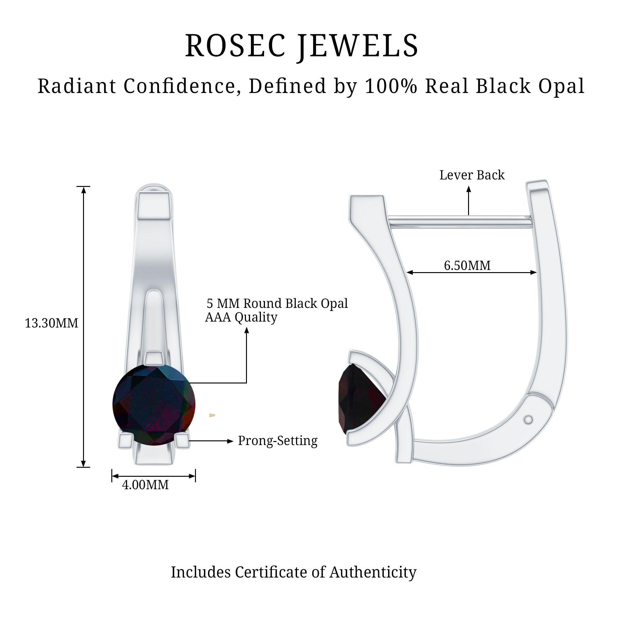 1 Carat Round Cut Black Opal J Hoop Earrings for Women AAA - Rosec Jewels