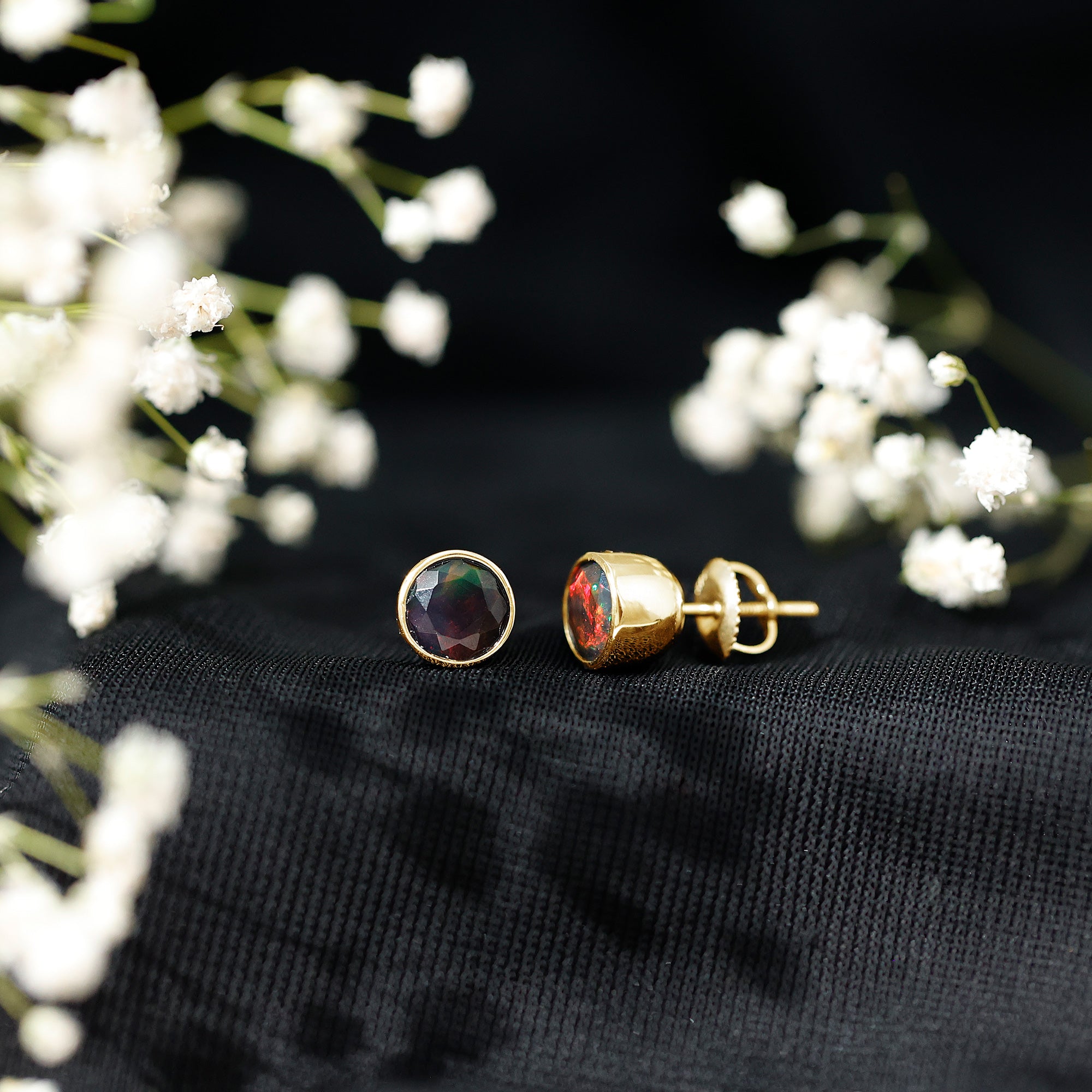 Bezel Set 6mm Black Opal Stud Earrings with Certificate AAA - Rosec Jewels