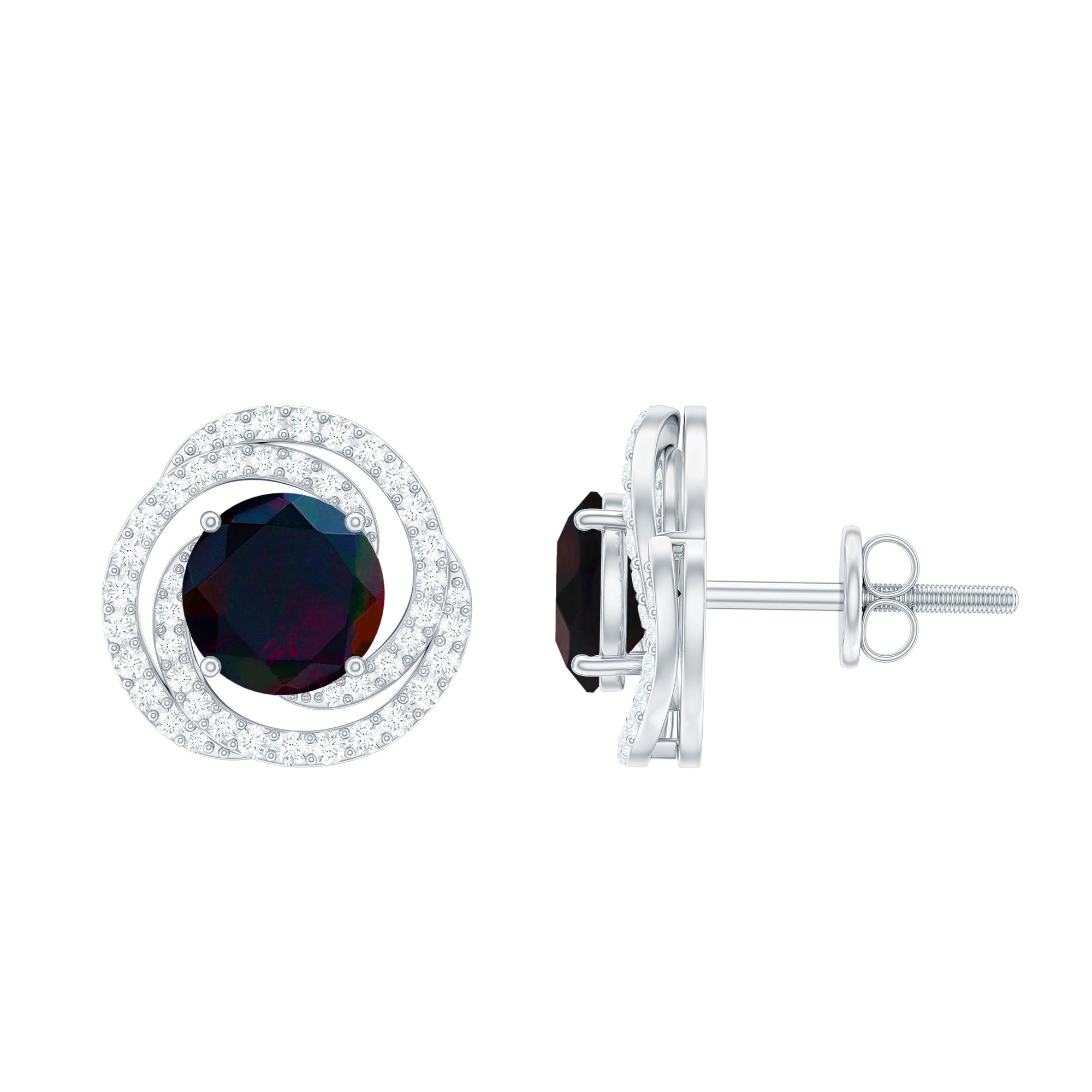 2 CT Black Opal Swirl Stud Earrings with Certificate AAA - Rosec Jewels