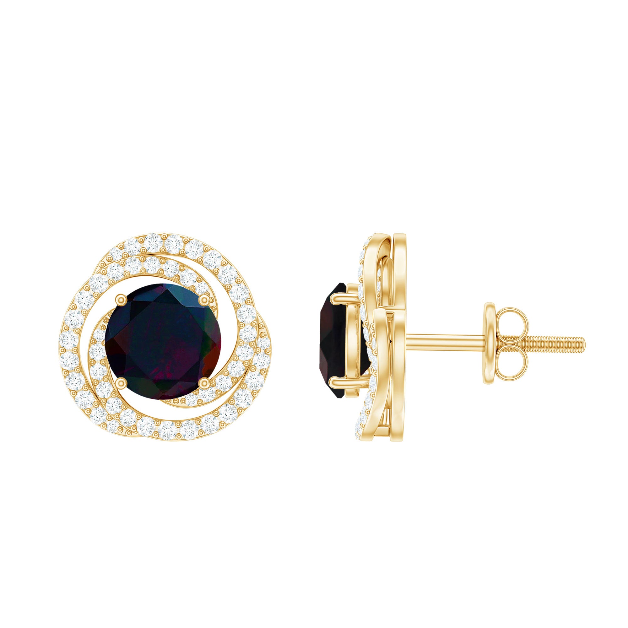 2 CT Black Opal Swirl Stud Earrings with Certificate AAA - Rosec Jewels